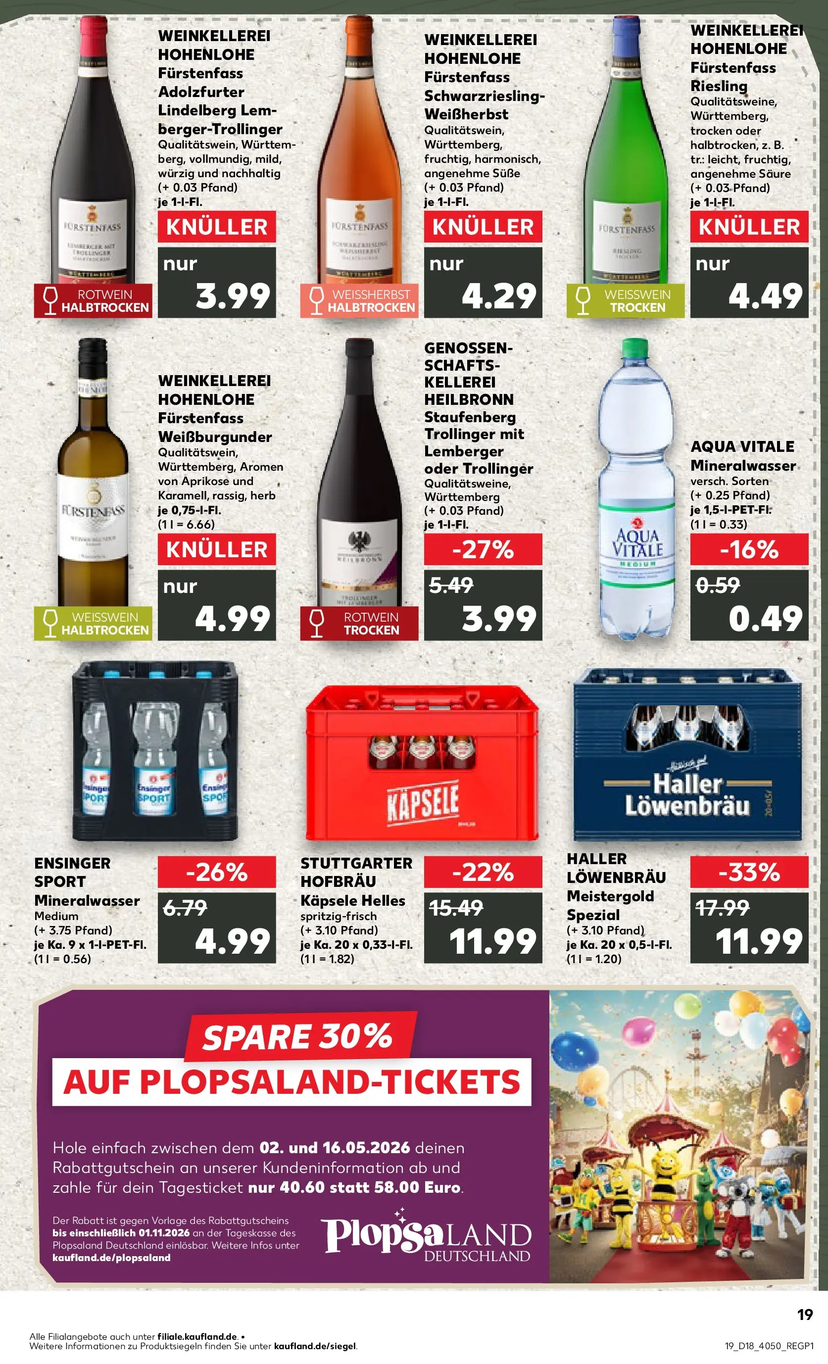 Prospekt Kaufland ab 30.04.2026 » Angebote Online zum Blättern | Seite: 19 | Produkte: Weißwein, Rotwein, Mineralwasser
