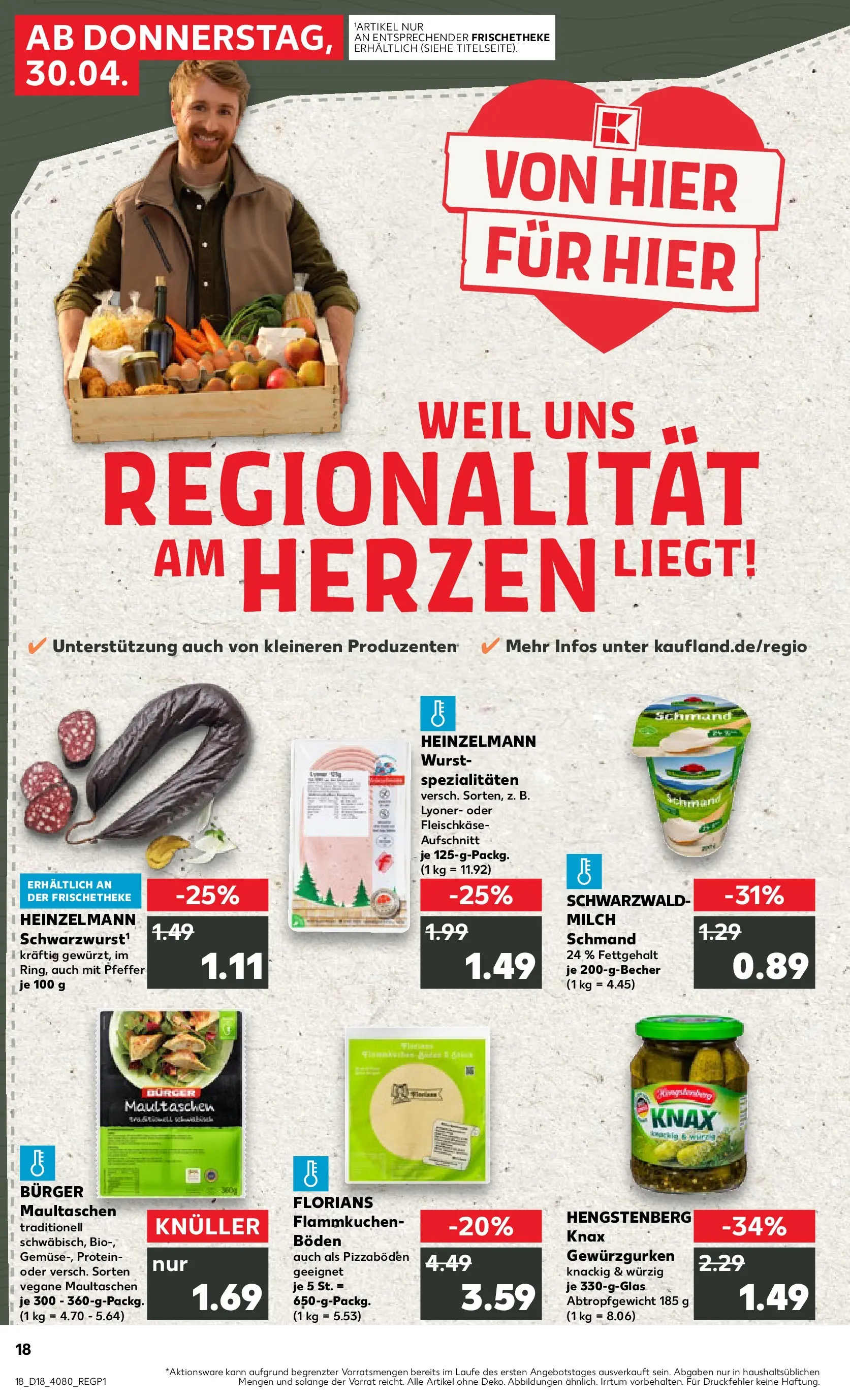 Prospekt Kaufland ab 30.04.2026 » Angebote Online zum Blättern | Seite: 18 | Produkte: Milch, Pfeffer, Wurst, Maultaschen