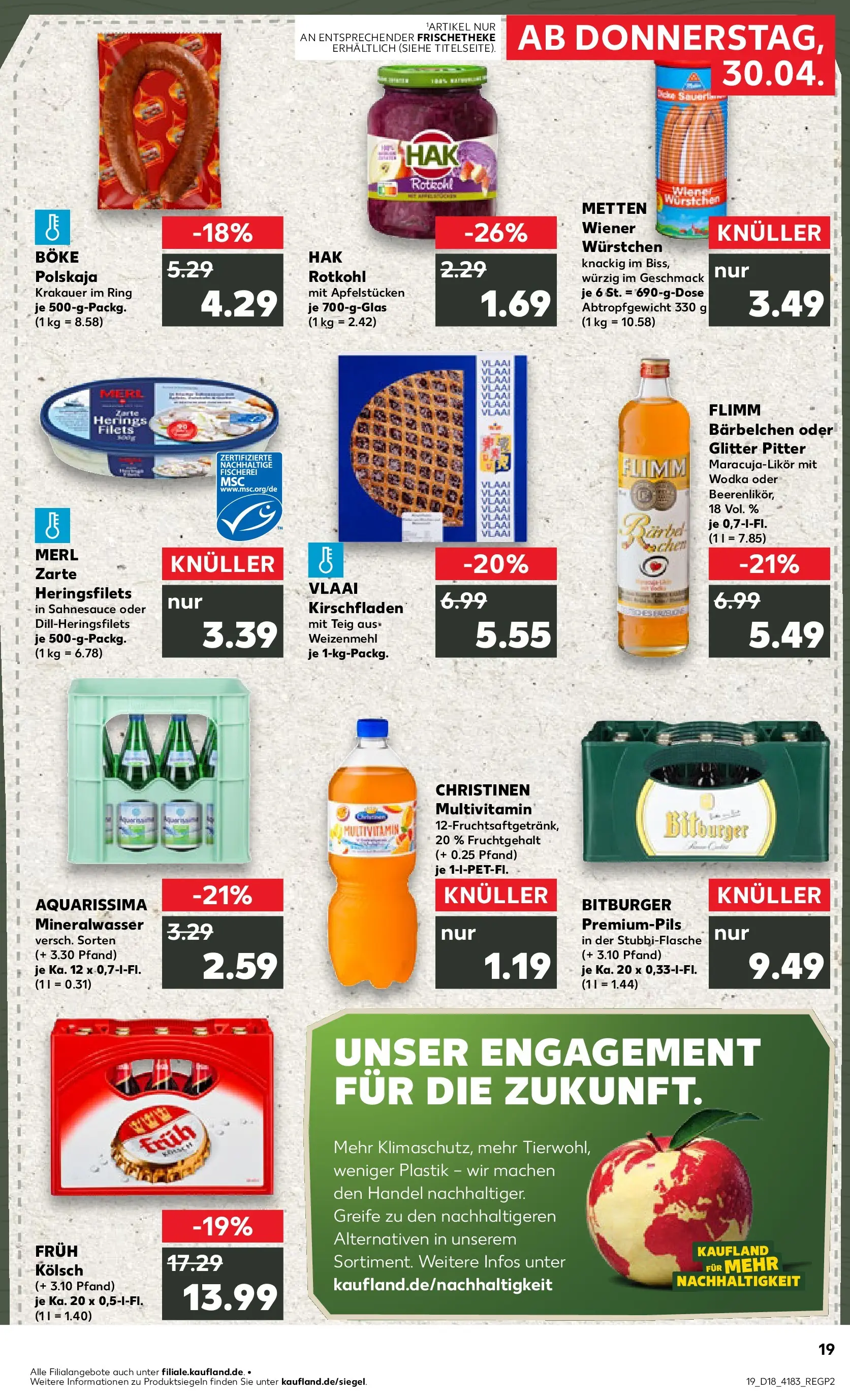 Prospekt Kaufland ab 30.04.2026 » Angebote Online zum Blättern | Seite: 19 | Produkte: Bitburger, Wiener wurstchen, Rotkohl, Wodka