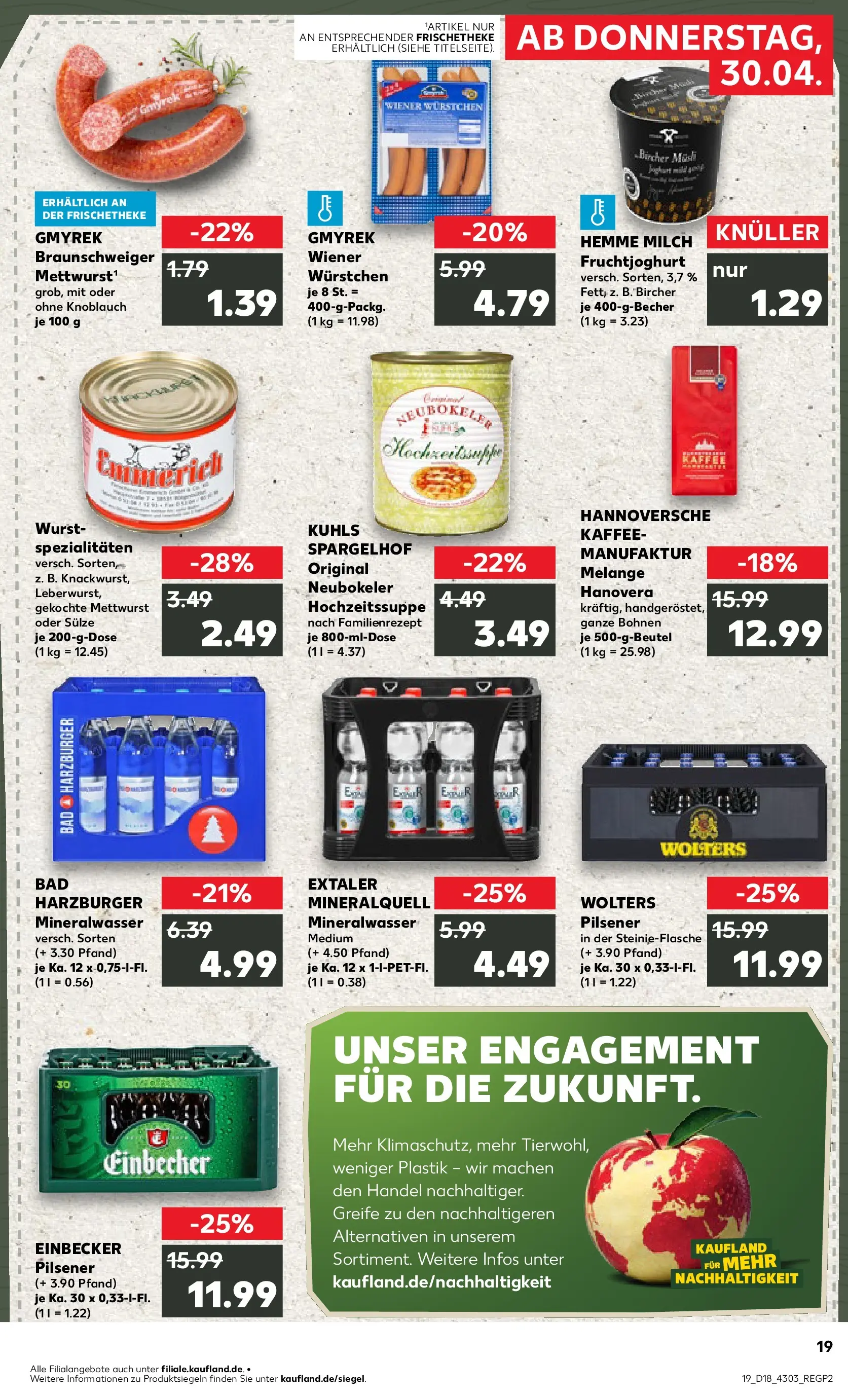 Prospekt Kaufland ab 30.04.2026 » Angebote Online zum Blättern | Seite: 19 | Produkte: Wiener wurstchen, Milch, Mineralwasser, Wurst