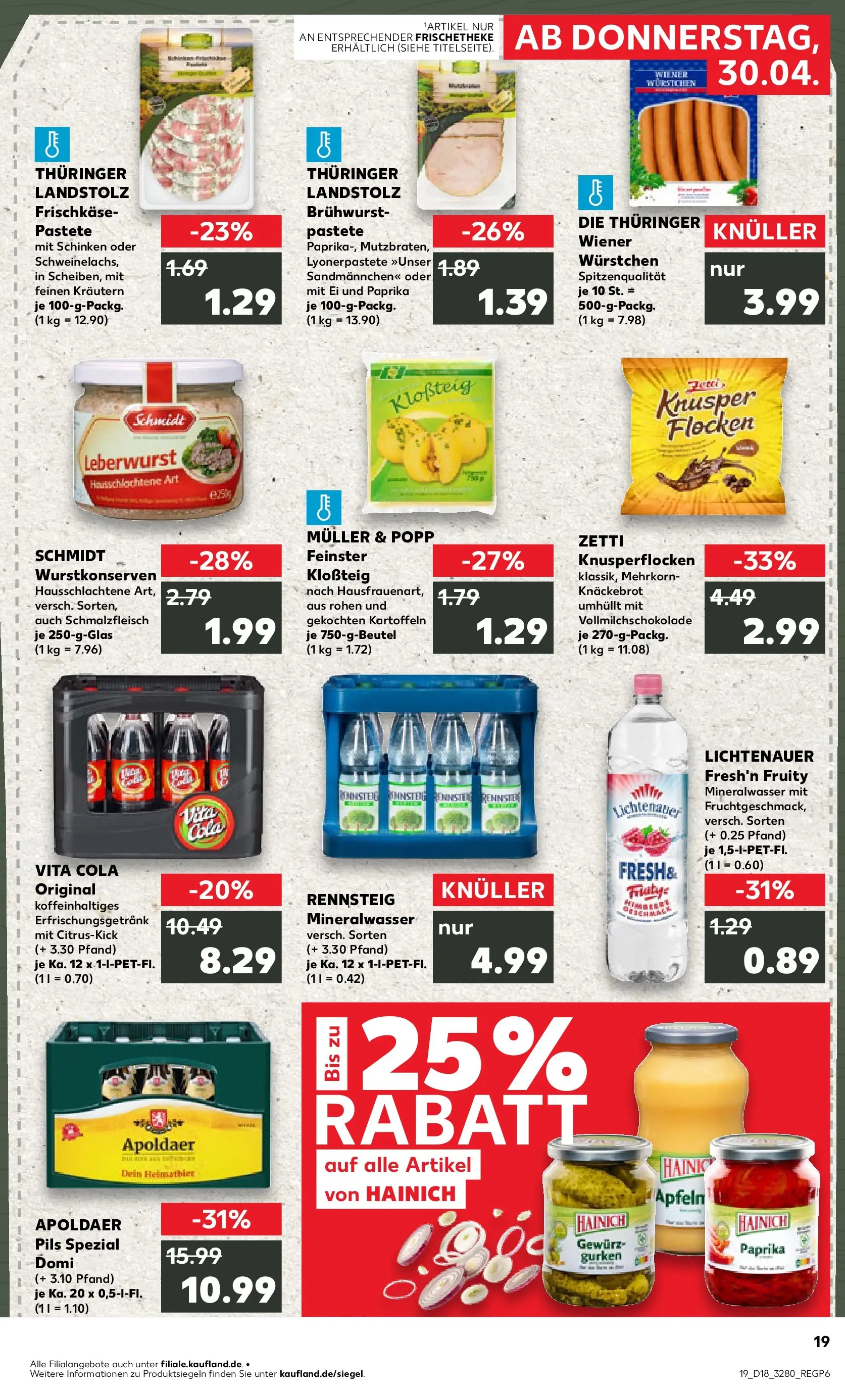 Prospekt Kaufland ab 30.04.2026 » Angebote Online zum Blättern | Seite: 19 | Produkte: Pils, Kartoffeln, Schinken, Flocken