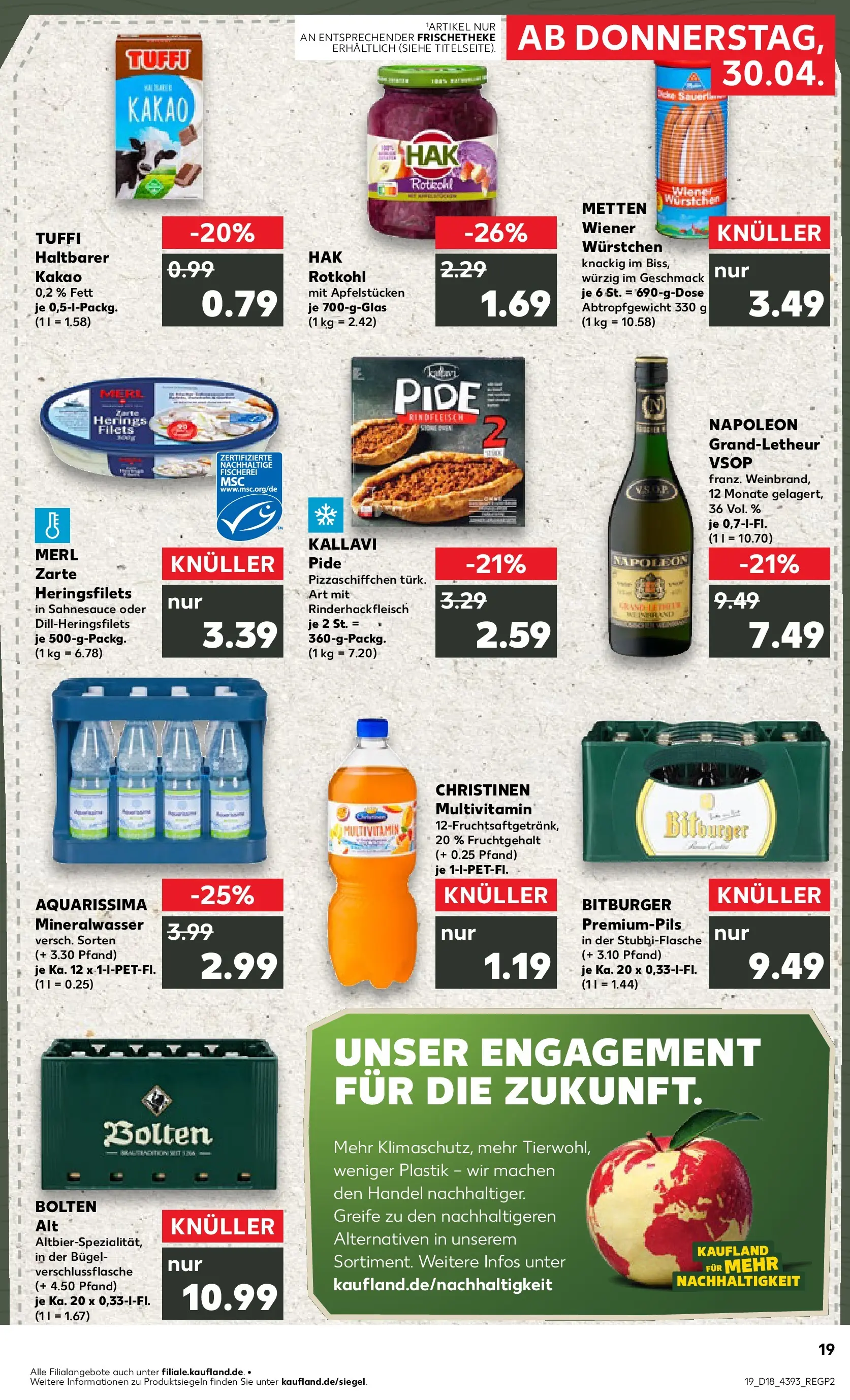 Prospekt Kaufland ab 30.04.2026 » Angebote Online zum Blättern | Seite: 19 | Produkte: Bitburger, Wiener wurstchen, Mineralwasser, Rindfleisch