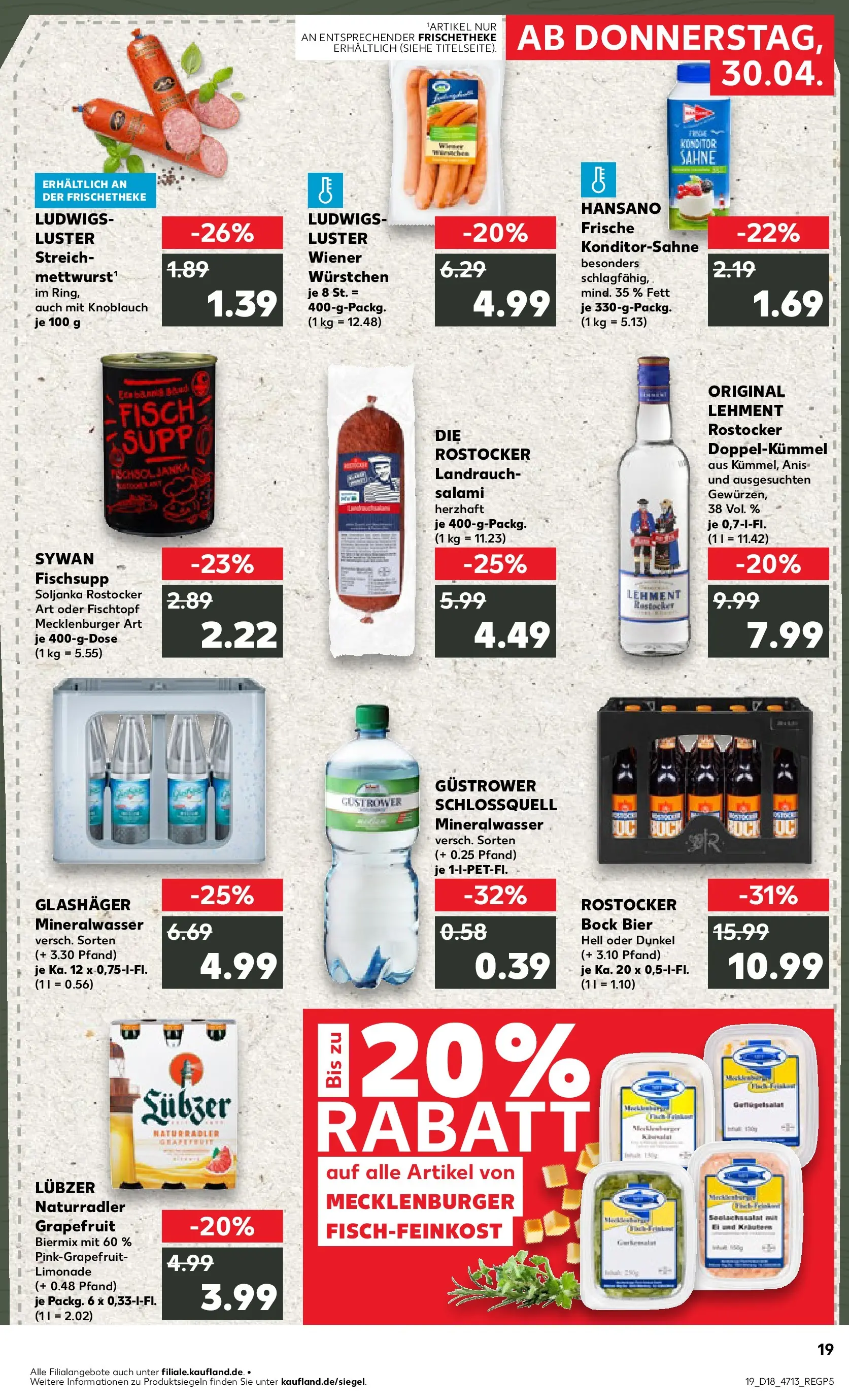 Prospekt Kaufland ab 30.04.2026 » Angebote Online zum Blättern | Seite: 19 | Produkte: Bier, Mineralwasser, Salami, Sahne