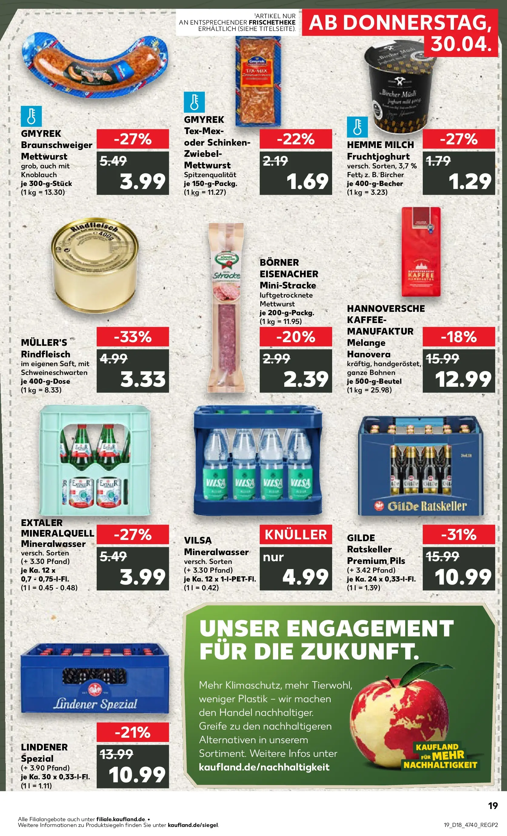 Prospekt Kaufland ab 30.04.2026 » Angebote Online zum Blättern | Seite: 19 | Produkte: Milch, Fruchtjoghurt, Mineralwasser, Knoblauch