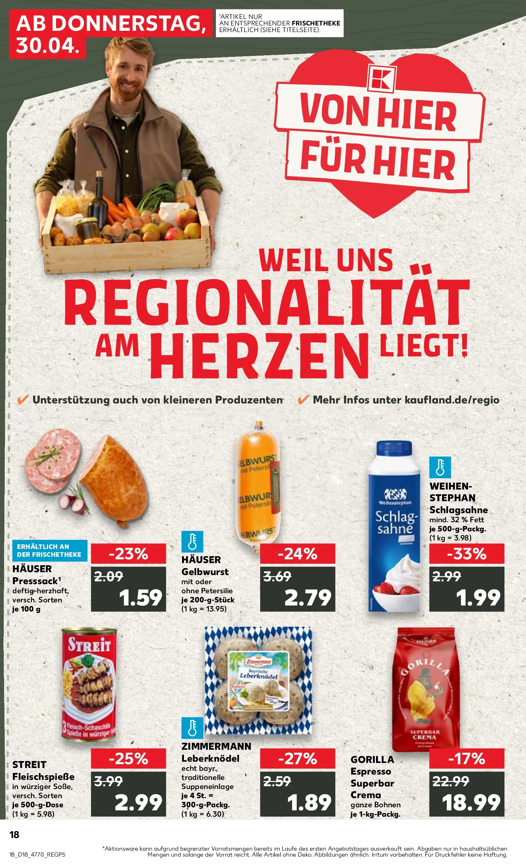 Prospekt Kaufland ab 30.04.2026 » Angebote Online zum Blättern | Seite: 18 | Produkte: Schlagsahne, Petersilie, Sahne