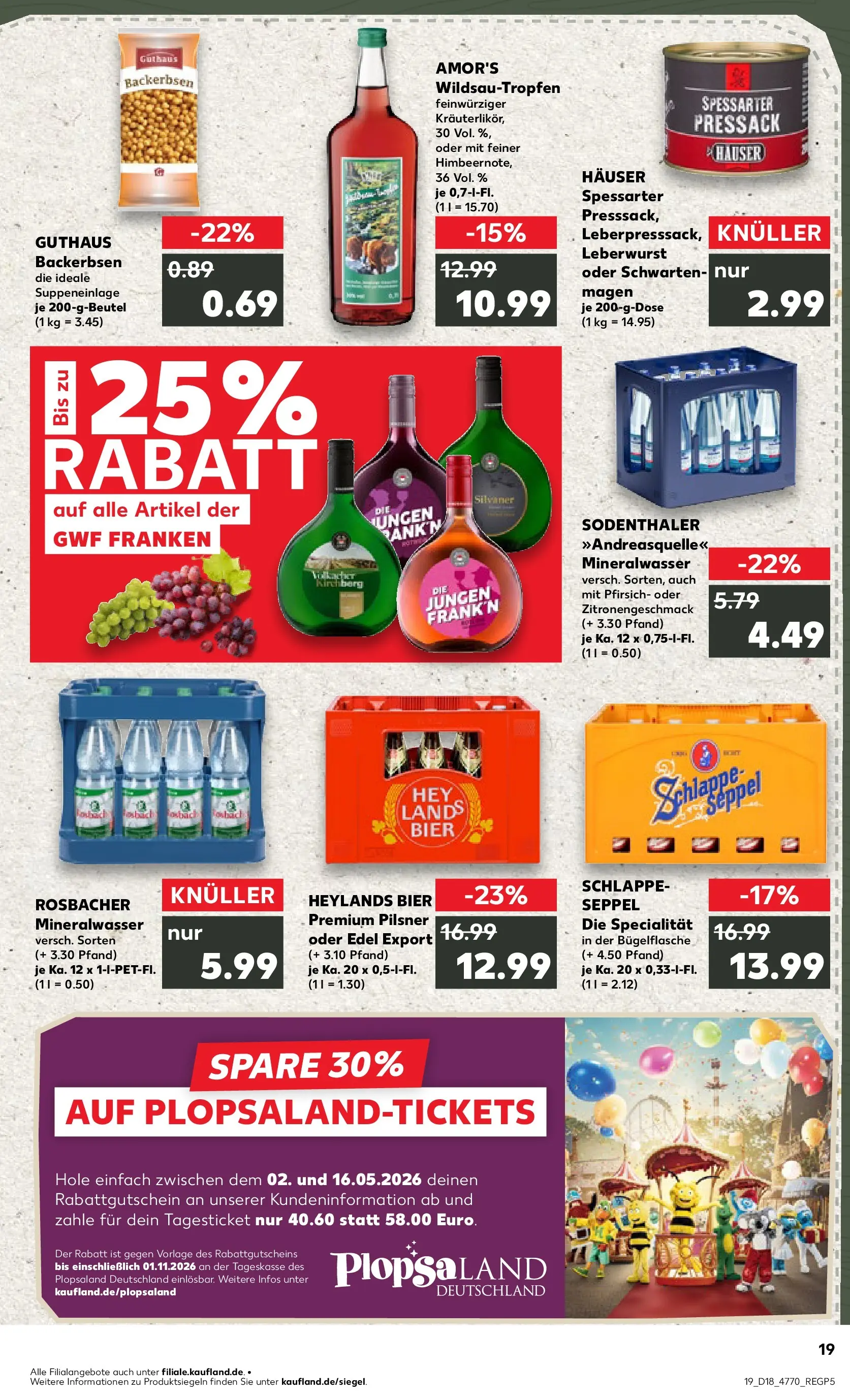 Prospekt Kaufland ab 30.04.2026 » Angebote Online zum Blättern | Seite: 19 | Produkte: Bier, Mineralwasser, Pfirsich