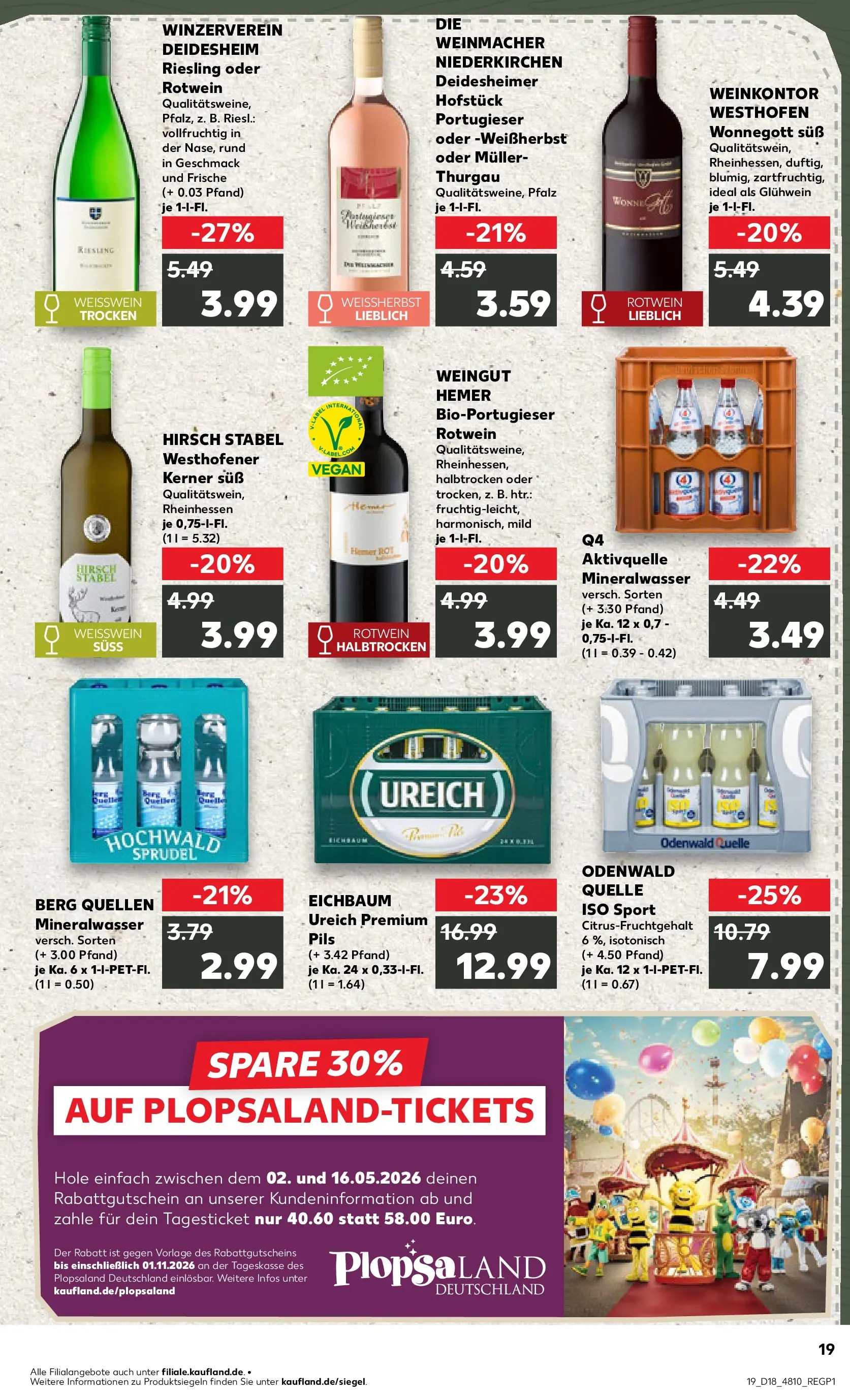 Prospekt Kaufland ab 30.04.2026 » Angebote Online zum Blättern | Seite: 19 | Produkte: Weißwein, Rotwein, Pils, Mineralwasser