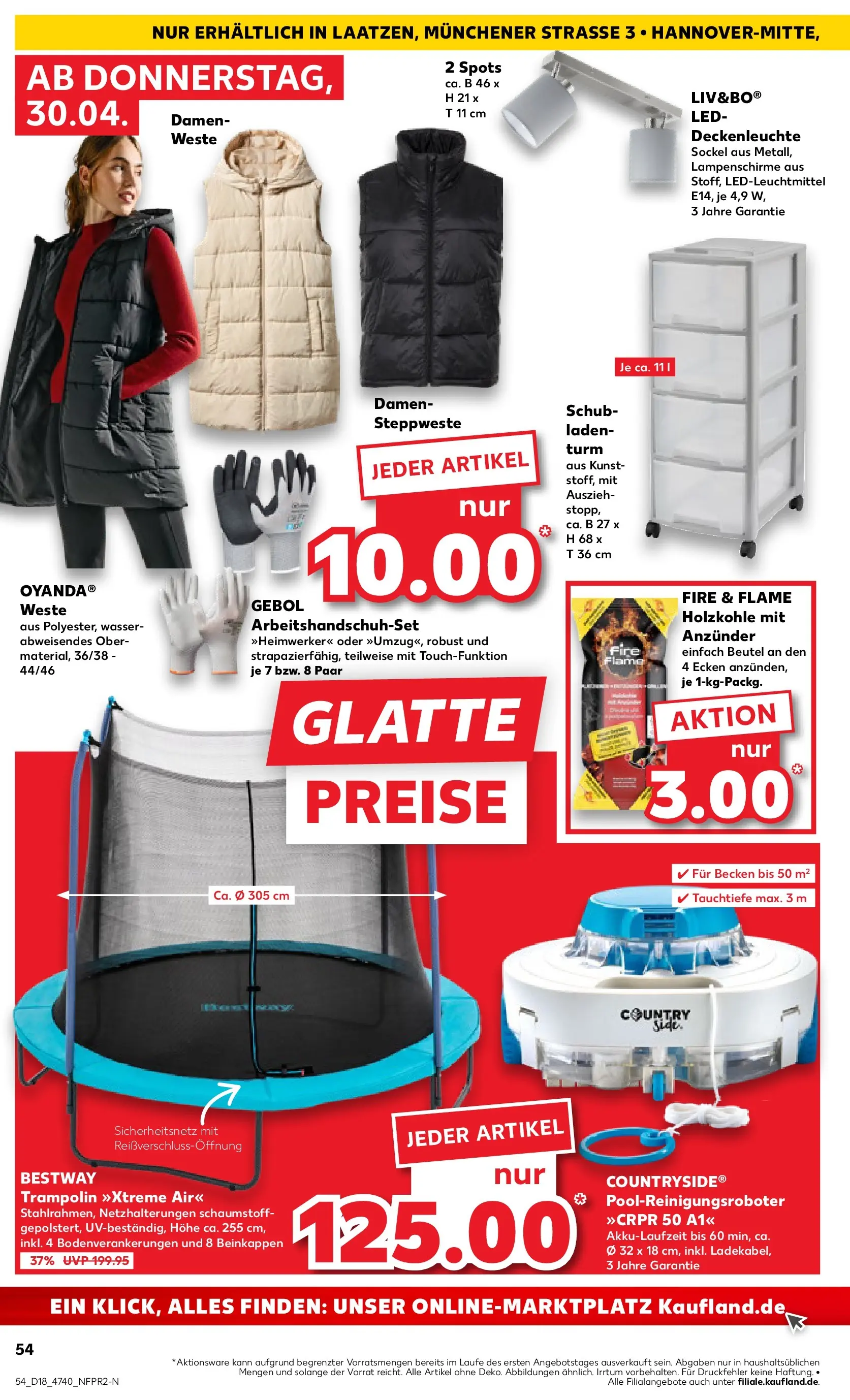 Prospekt Kaufland ab 30.04.2026 » Angebote Online zum Blättern | Seite: 54 | Produkte: Steppweste, Trampoline, Wasser, Weste