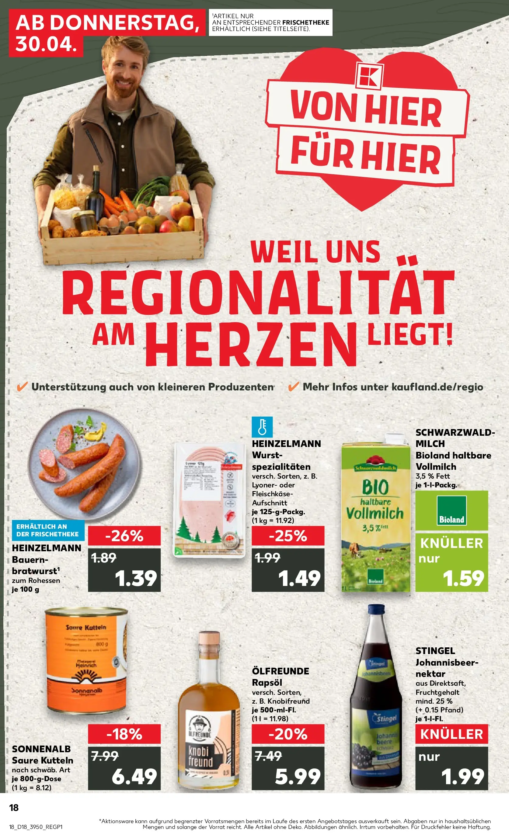 Prospekt Kaufland ab 30.04.2026 » Angebote Online zum Blättern | Seite: 18 | Produkte: Milch, Rapsöl, Wurst