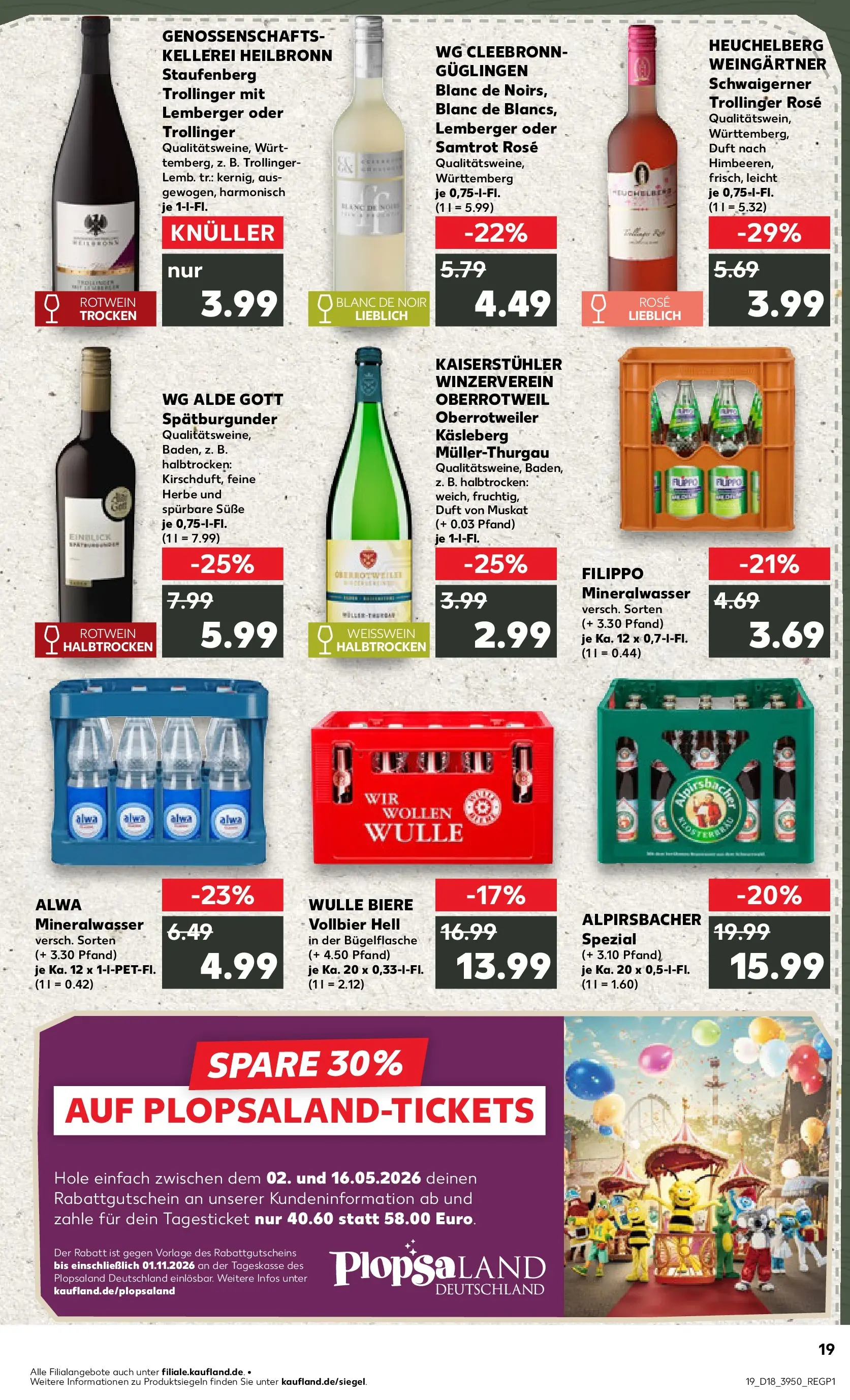 Prospekt Kaufland ab 30.04.2026 » Angebote Online zum Blättern | Seite: 19 | Produkte: Weißwein, Rotwein, Duft, Mineralwasser
