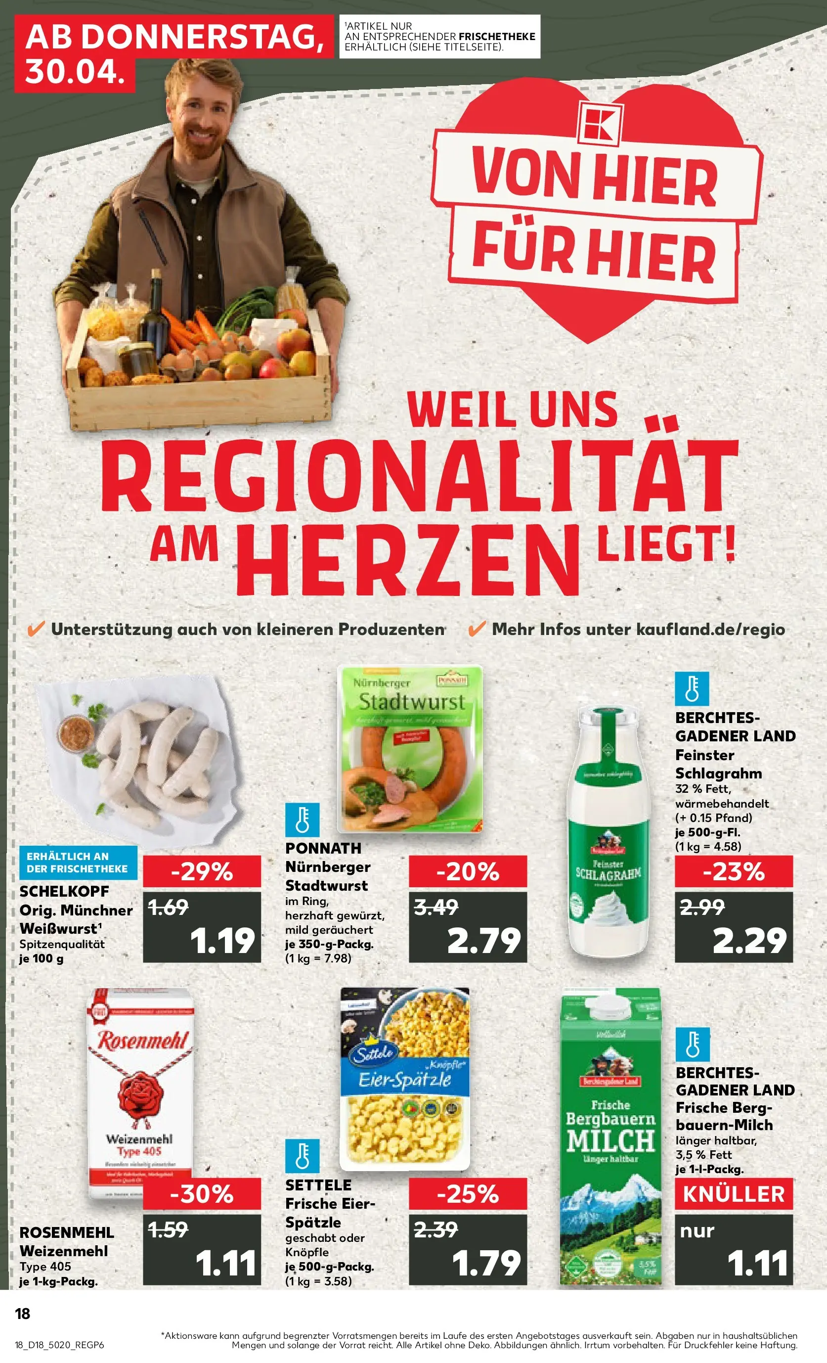 Prospekt Kaufland ab 30.04.2026 » Angebote Online zum Blättern | Seite: 18 | Produkte: Eier, Weißwurst, Weizenmehl, Pasta