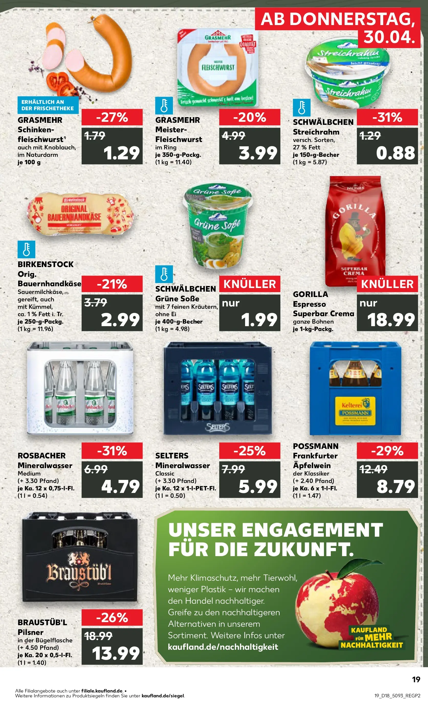 Prospekt Kaufland ab 30.04.2026 » Angebote Online zum Blättern | Seite: 19 | Produkte: Mineralwasser, Apple, Soße, Schinken