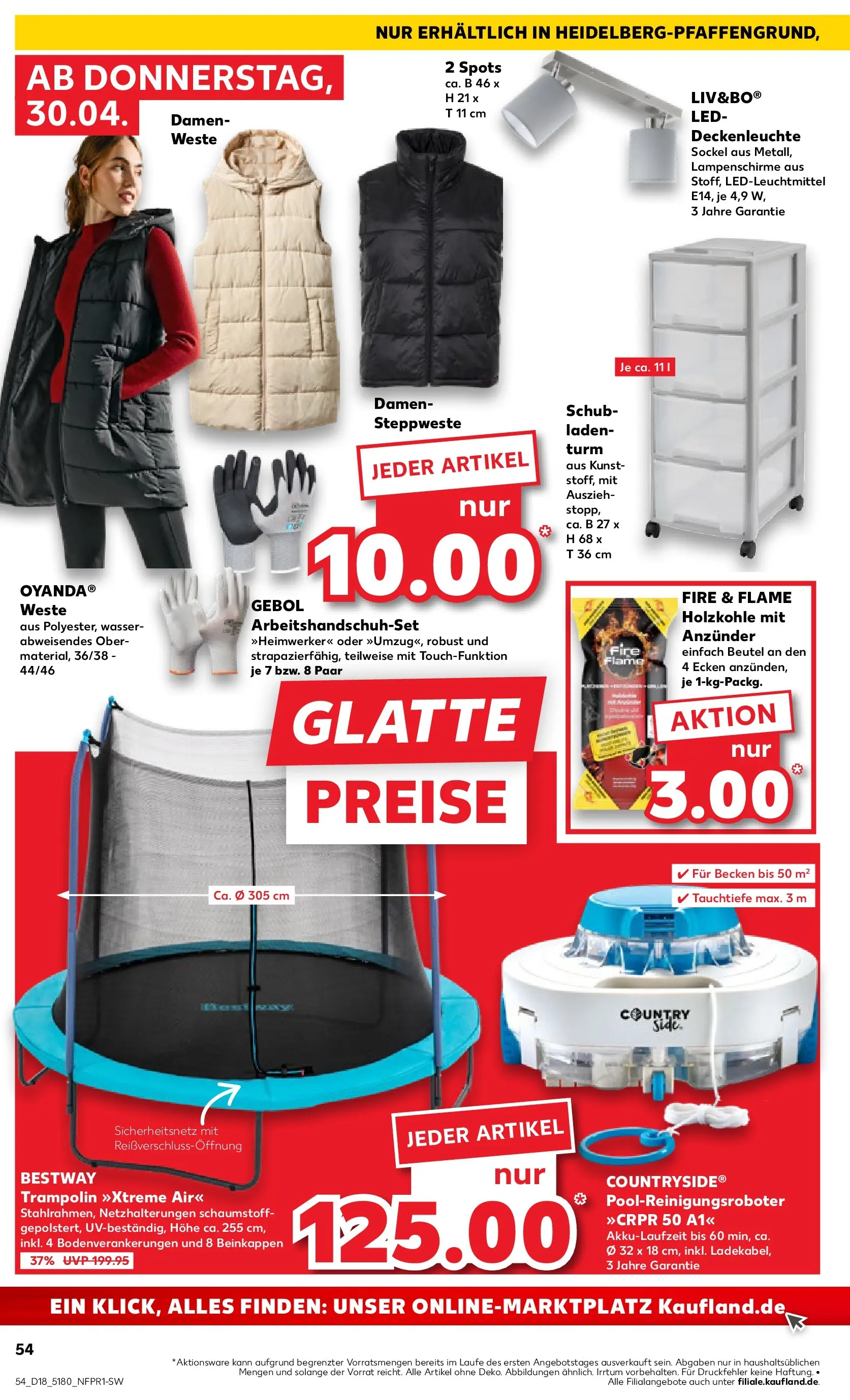 Prospekt Kaufland ab 30.04.2026 » Angebote Online zum Blättern | Seite: 54 | Produkte: Steppweste, Trampoline, Wasser, Weste