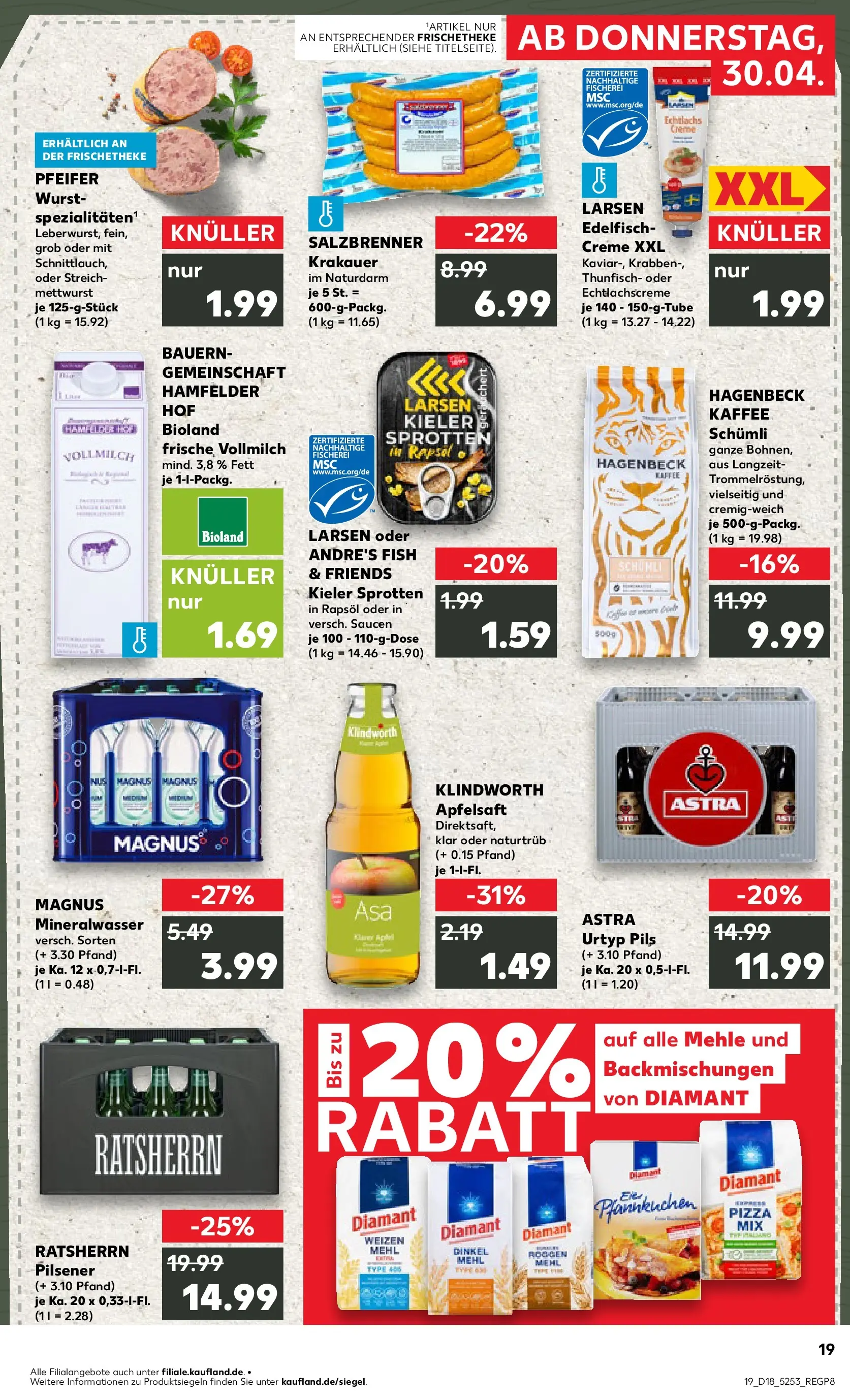 Prospekt Kaufland ab 30.04.2026 » Angebote Online zum Blättern | Seite: 19 | Produkte: Eier, Pils, Mineralwasser, Pizza