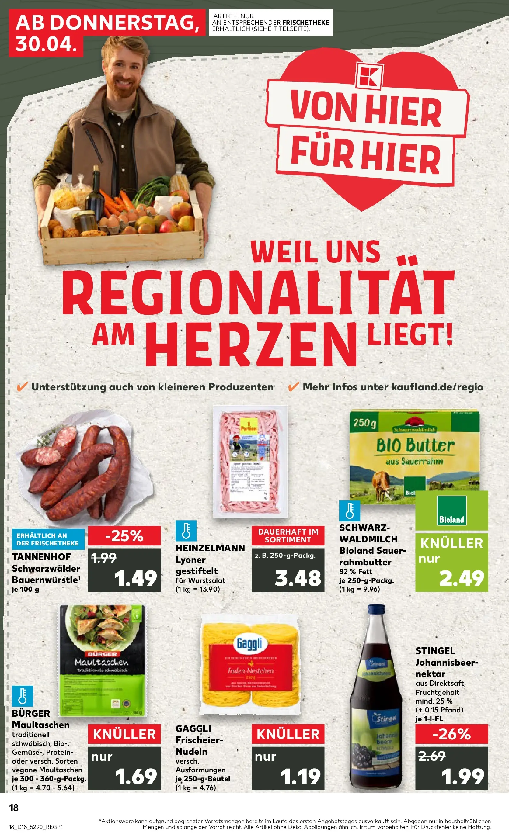 Prospekt Kaufland ab 30.04.2026 » Angebote Online zum Blättern | Seite: 18 | Produkte: Butter, Burger, Nudeln, Maultaschen