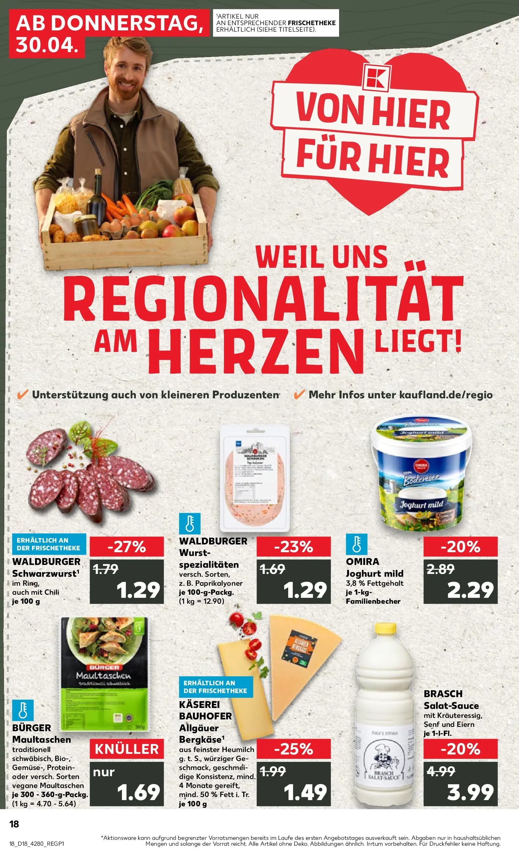 Prospekt Kaufland ab 30.04.2026 » Angebote Online zum Blättern | Seite: 18 | Produkte: Joghurt, Dressing, Wurst, Maultaschen