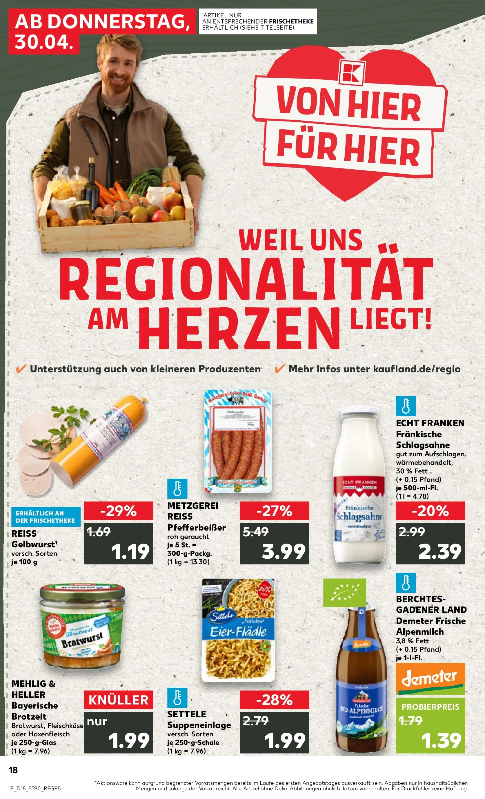 Prospekt Kaufland ab 30.04.2026 » Angebote Online zum Blättern | Seite: 18 | Produkte: Schlagsahne, Bratwurst