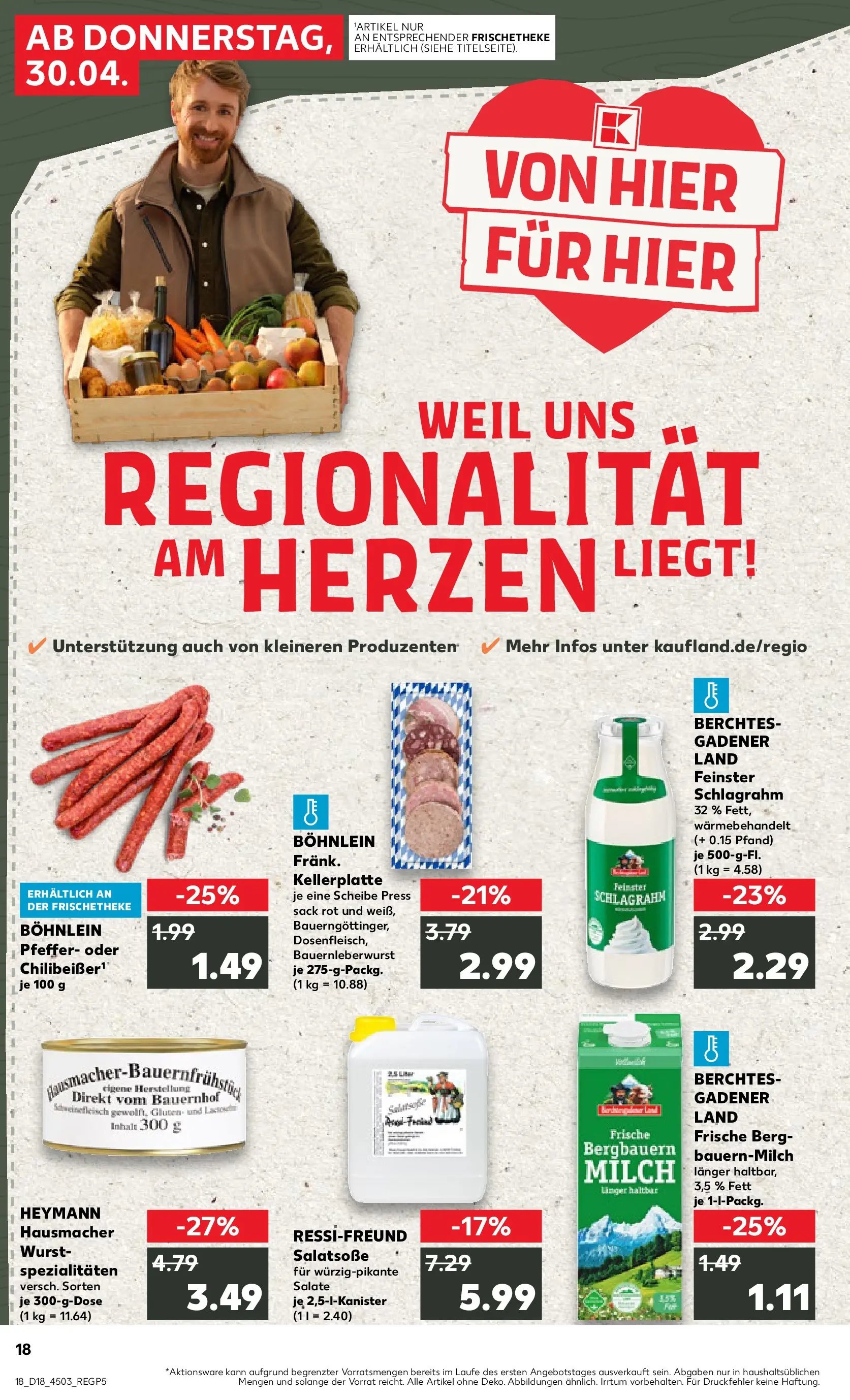 Prospekt Kaufland ab 30.04.2026 » Angebote Online zum Blättern | Seite: 18 | Produkte: Milch, Dressing, Pfeffer, Wurst