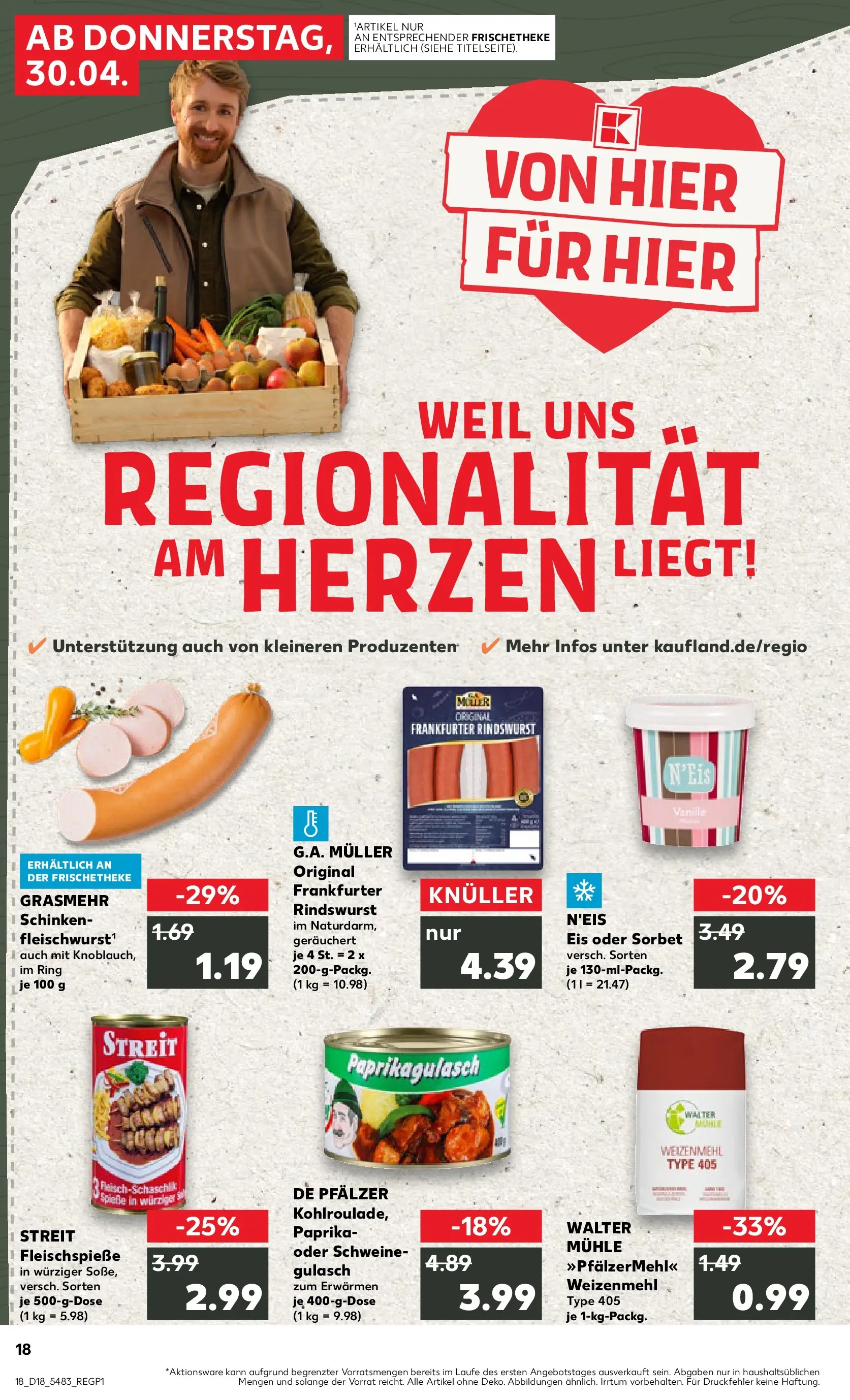 Prospekt Kaufland ab 30.04.2026 » Angebote Online zum Blättern | Seite: 18 | Produkte: Schweinegulasch, Weizenmehl, Paprika, Schinken