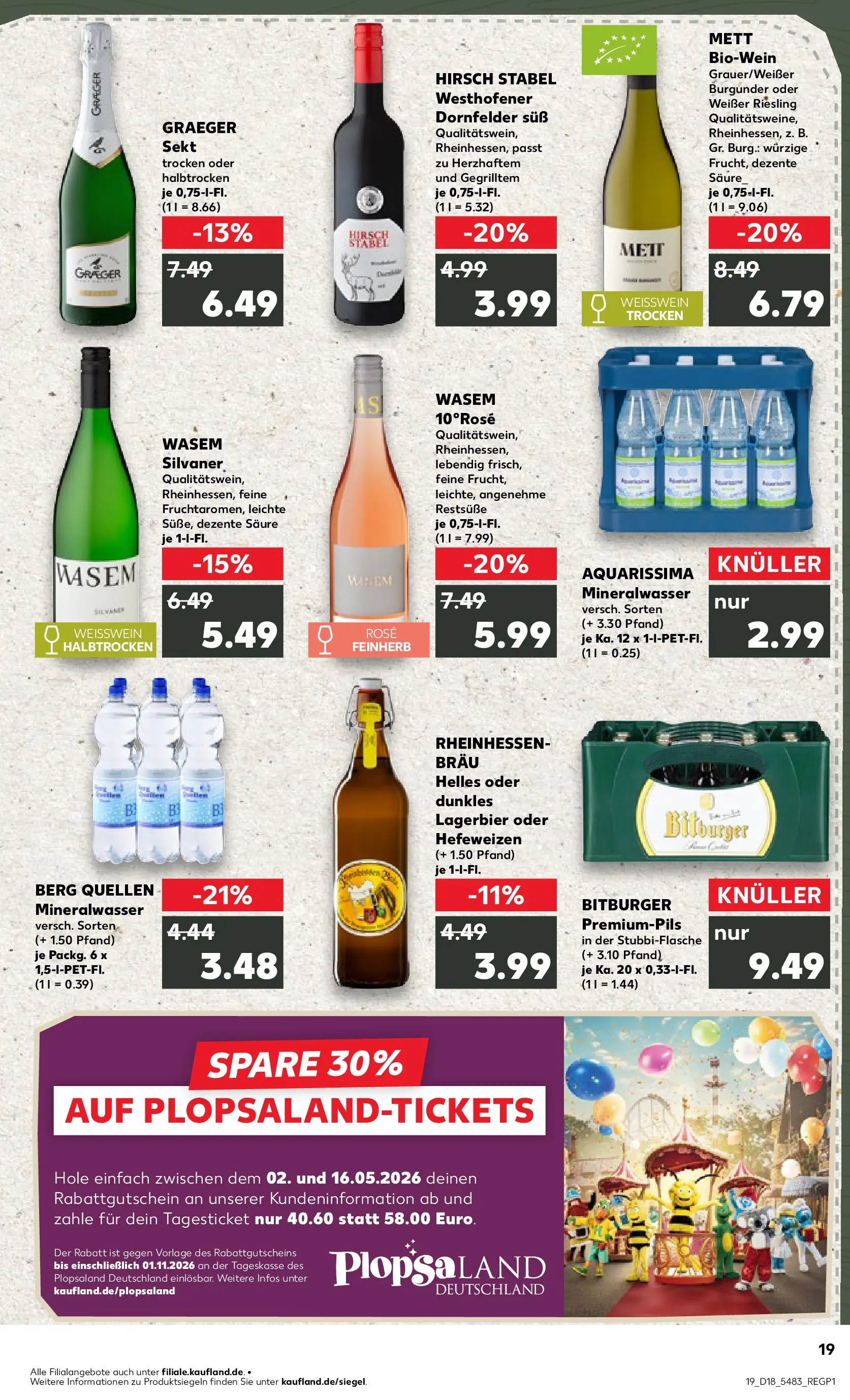 Prospekt Kaufland ab 30.04.2026 » Angebote Online zum Blättern | Seite: 19 | Produkte: Bitburger, Weißwein, Sekt, Mineralwasser