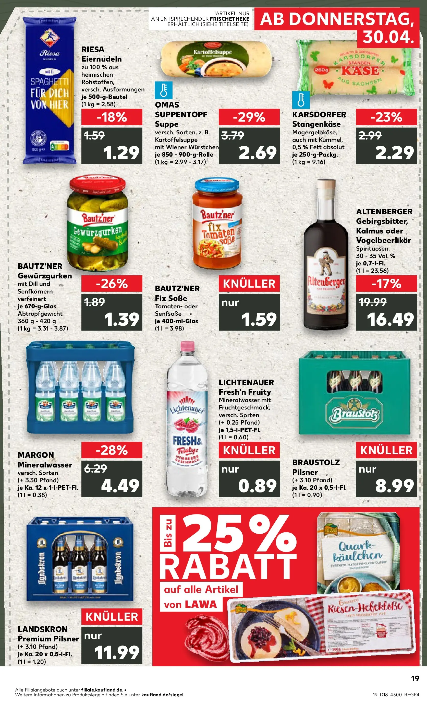 Prospekt Kaufland ab 30.04.2026 » Angebote Online zum Blättern | Seite: 19 | Produkte: Wiener wurstchen, Käse, Dill, Pasta