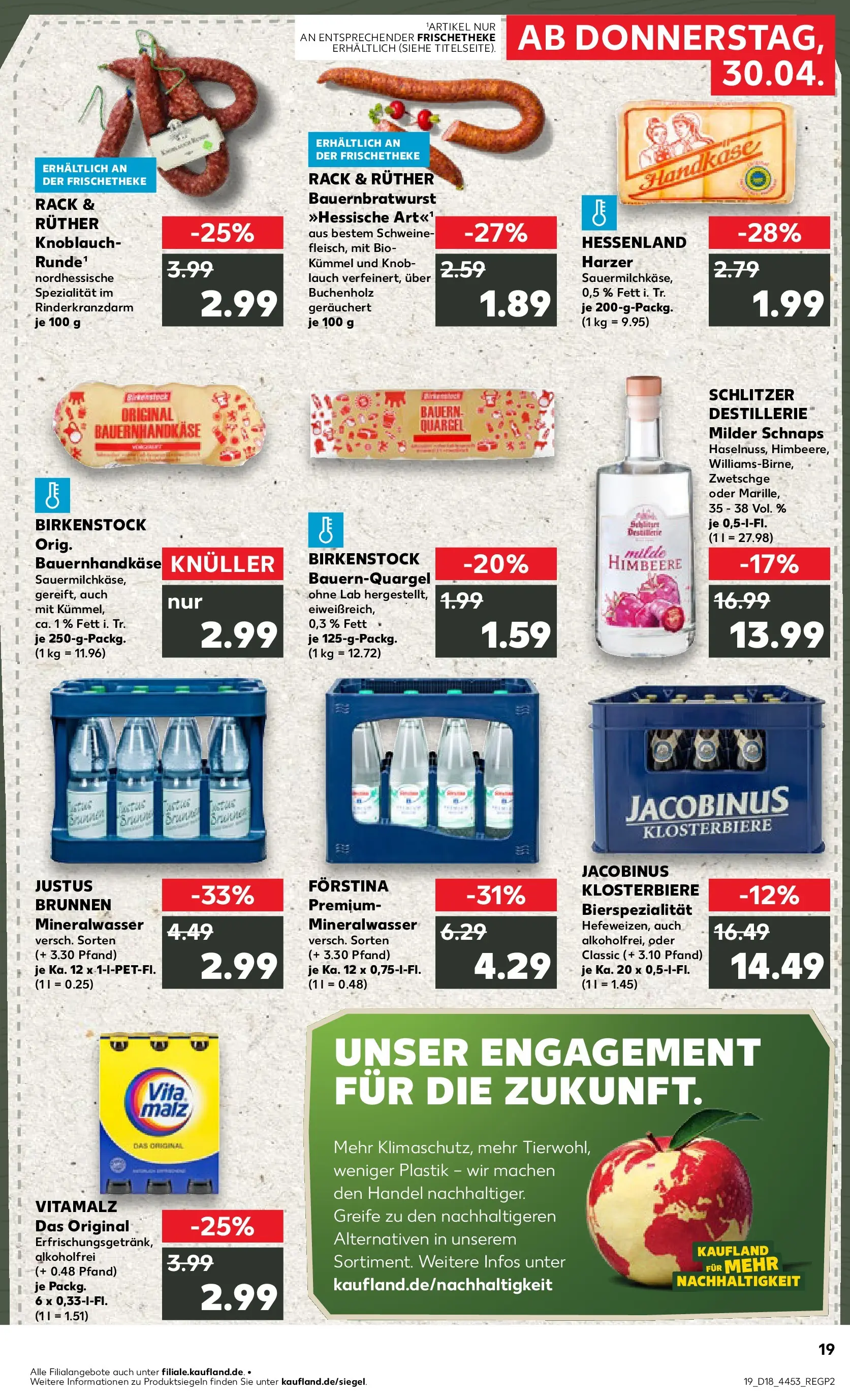 Prospekt Kaufland ab 30.04.2026 » Angebote Online zum Blättern | Seite: 19 | Produkte: Schnaps, Mineralwasser, Knoblauch, Himbeere