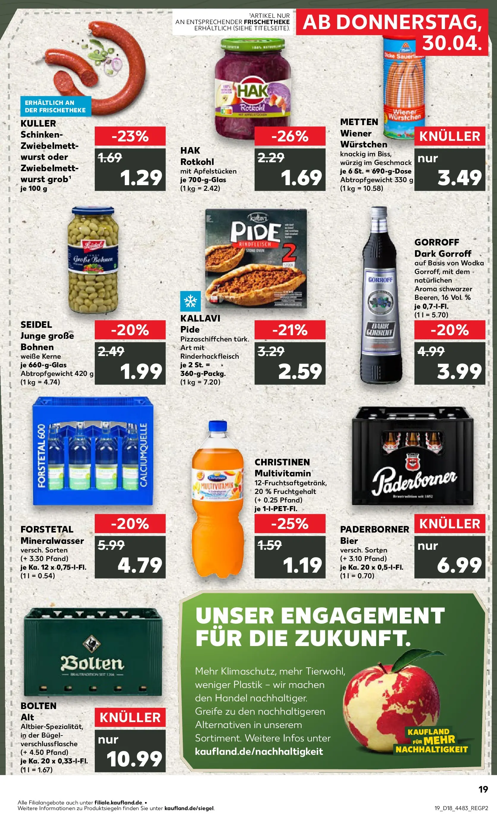 Prospekt Kaufland ab 30.04.2026 » Angebote Online zum Blättern | Seite: 19 | Produkte: Wiener wurstchen, Rotkohl, Mineralwasser, Wodka