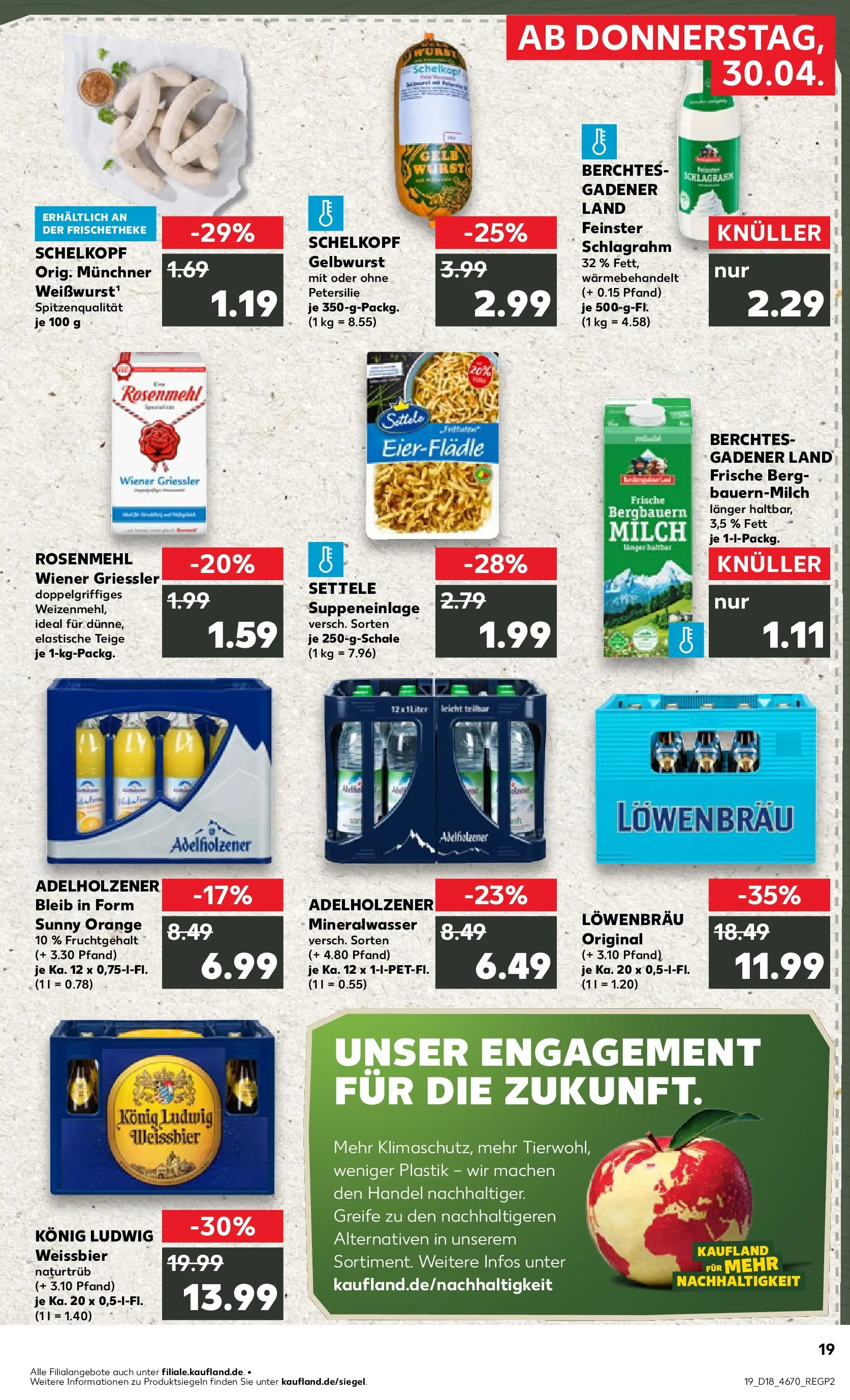 Prospekt Kaufland ab 30.04.2026 » Angebote Online zum Blättern | Seite: 19 | Produkte: Milch, Weißbier, Adelholzener, Petersilie