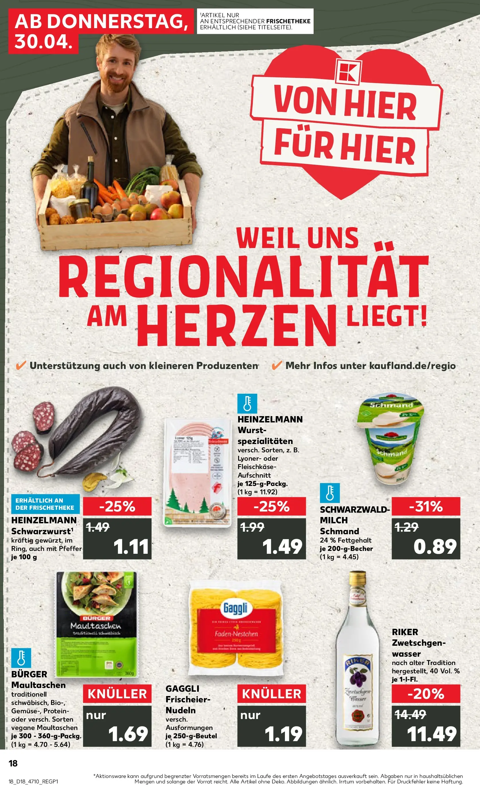 Prospekt Kaufland ab 30.04.2026 » Angebote Online zum Blättern | Seite: 18 | Produkte: Milch, Burger, Zwetschgen, Nudeln