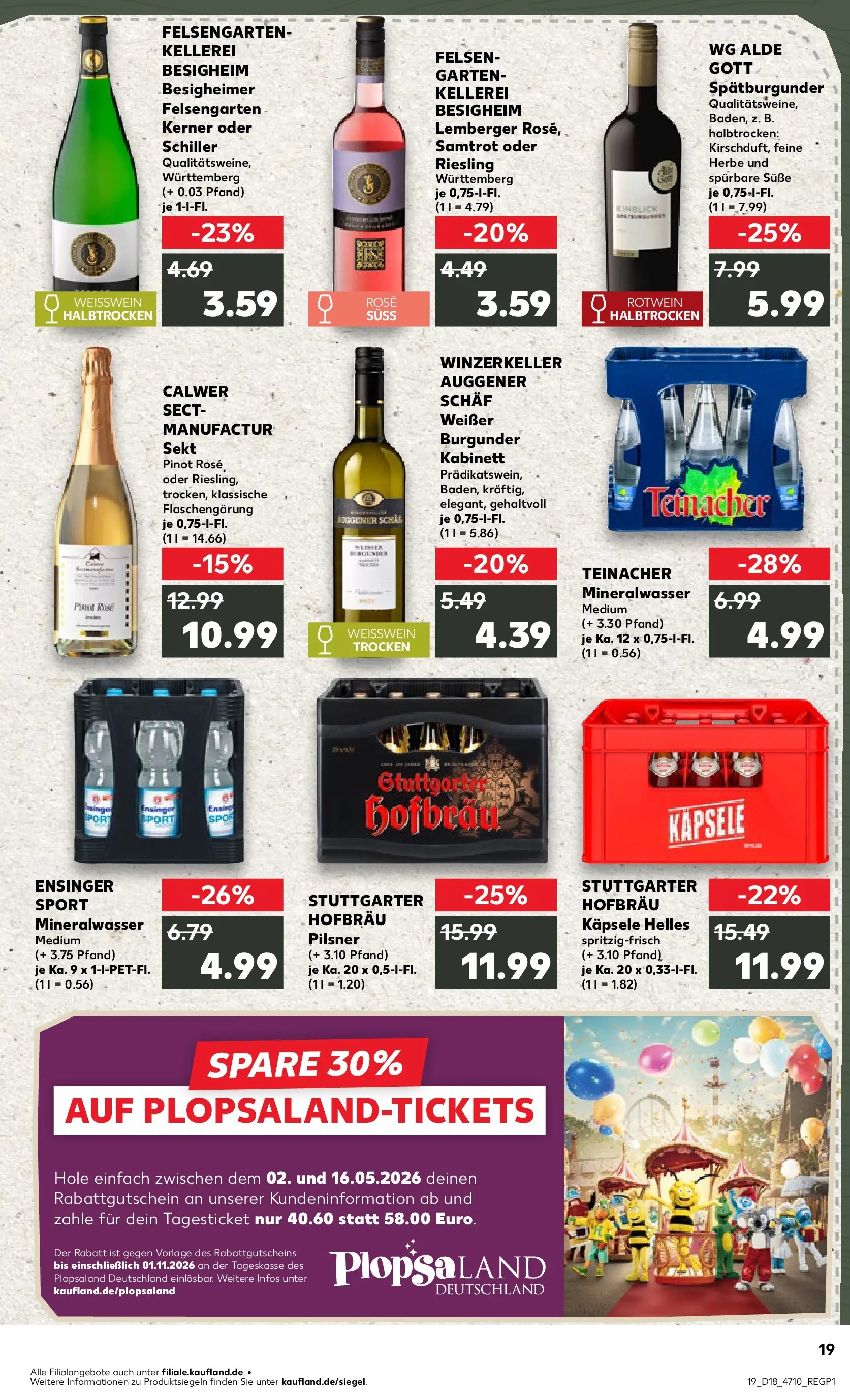 Prospekt Kaufland ab 30.04.2026 » Angebote Online zum Blättern | Seite: 19 | Produkte: Weißwein, Rotwein, Sekt, Mineralwasser