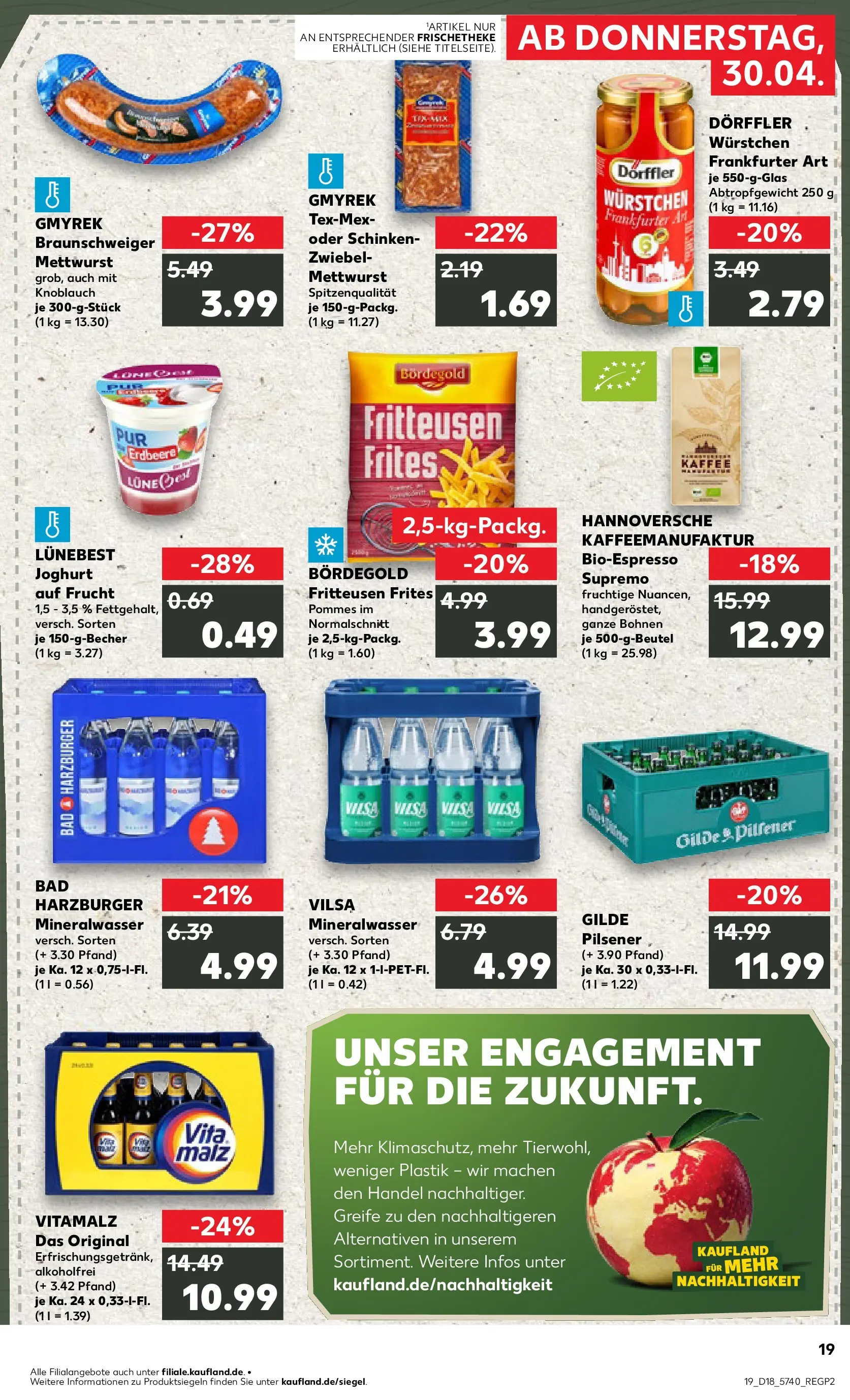 Prospekt Kaufland ab 30.04.2026 » Angebote Online zum Blättern | Seite: 19 | Produkte: Joghurt, Bad, Mineralwasser, Schinken