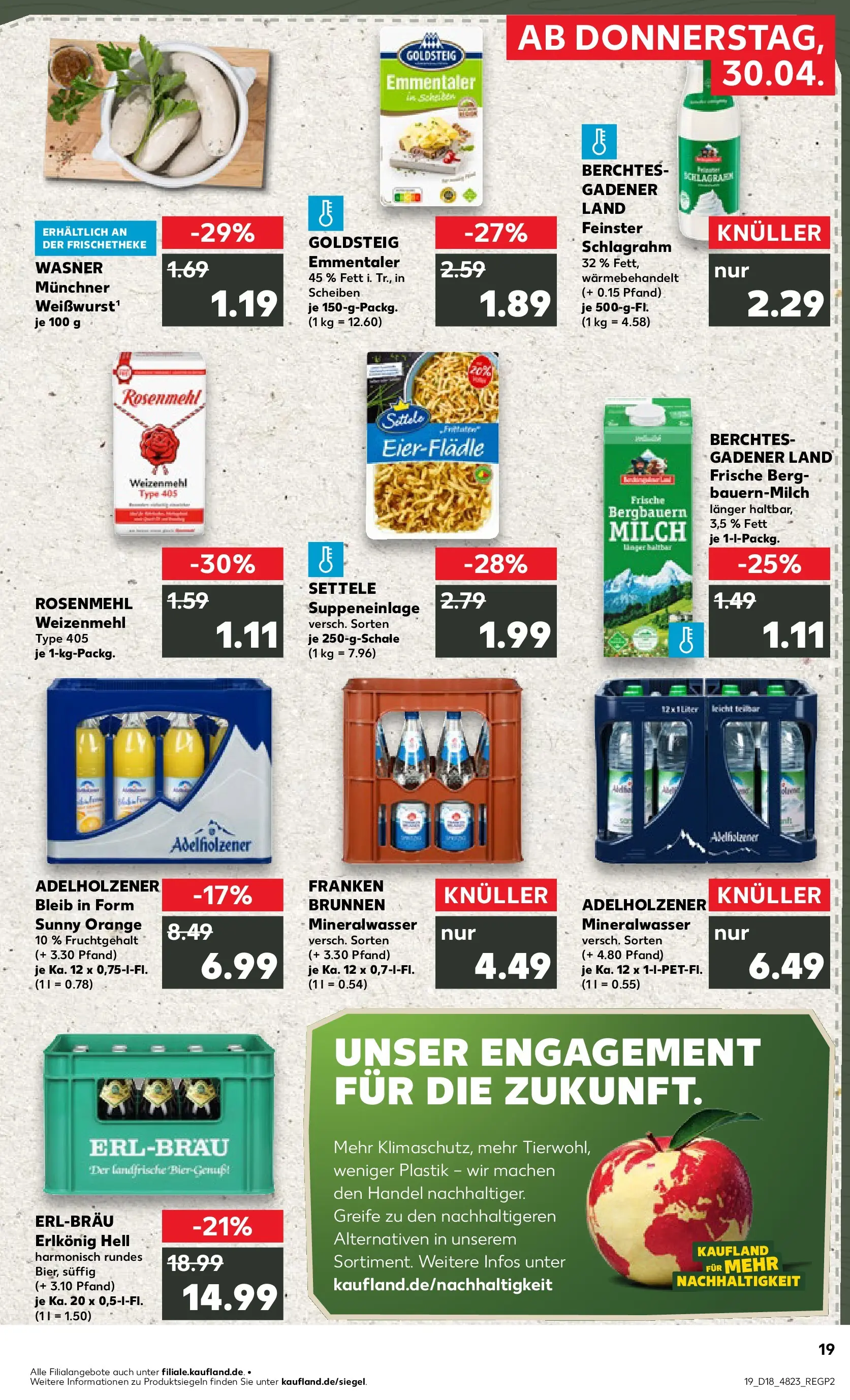 Prospekt Kaufland ab 30.04.2026 » Angebote Online zum Blättern | Seite: 19 | Produkte: Adelholzener, Weizenmehl, Mineralwasser, Pasta
