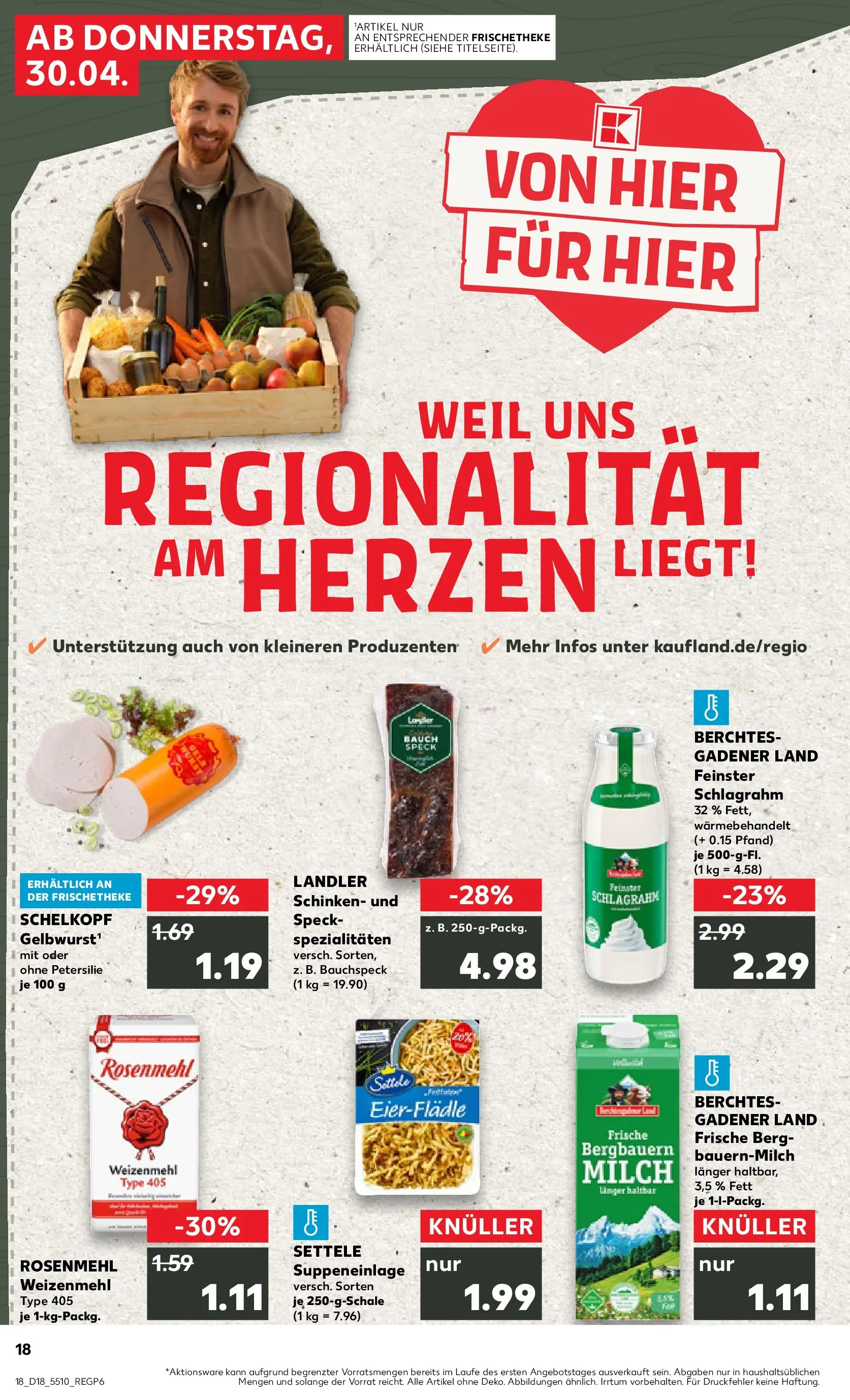 Prospekt Kaufland ab 30.04.2026 » Angebote Online zum Blättern | Seite: 18 | Produkte: Milch, Weizenmehl, Pasta, Schinken