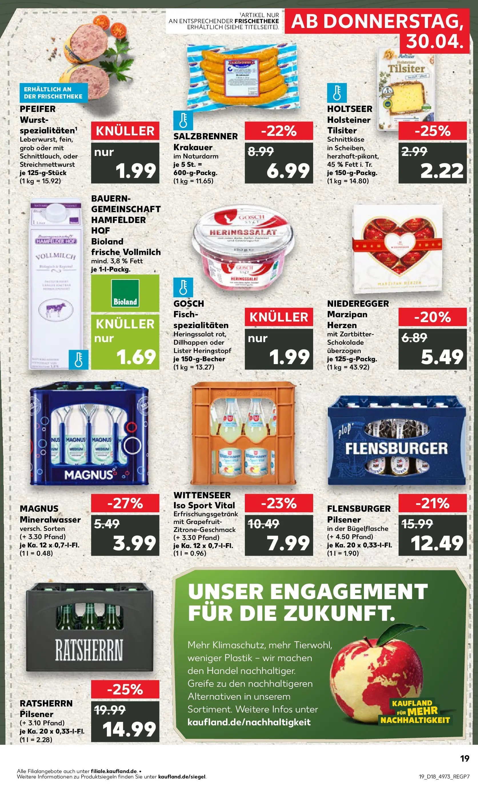 Prospekt Kaufland ab 30.04.2026 » Angebote Online zum Blättern | Seite: 19 | Produkte: Schokolade, Mineralwasser, Flensburger, Wurst