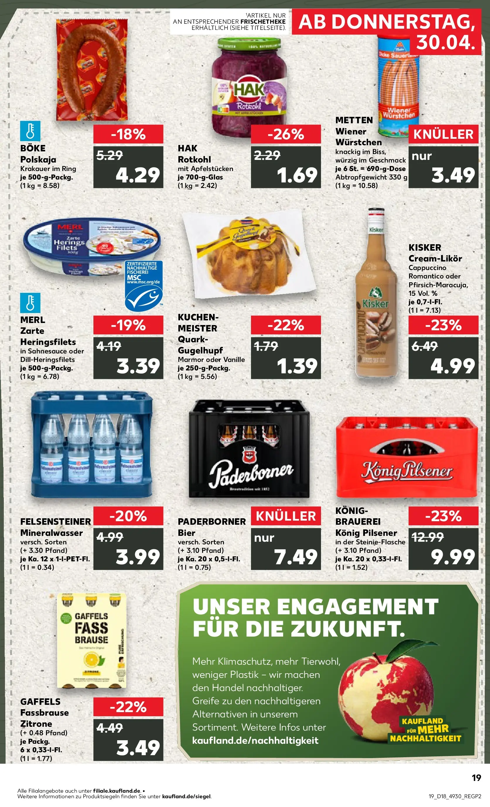 Prospekt Kaufland ab 30.04.2026 » Angebote Online zum Blättern | Seite: 19 | Produkte: Wiener wurstchen, Rotkohl, Bier, Zitrone