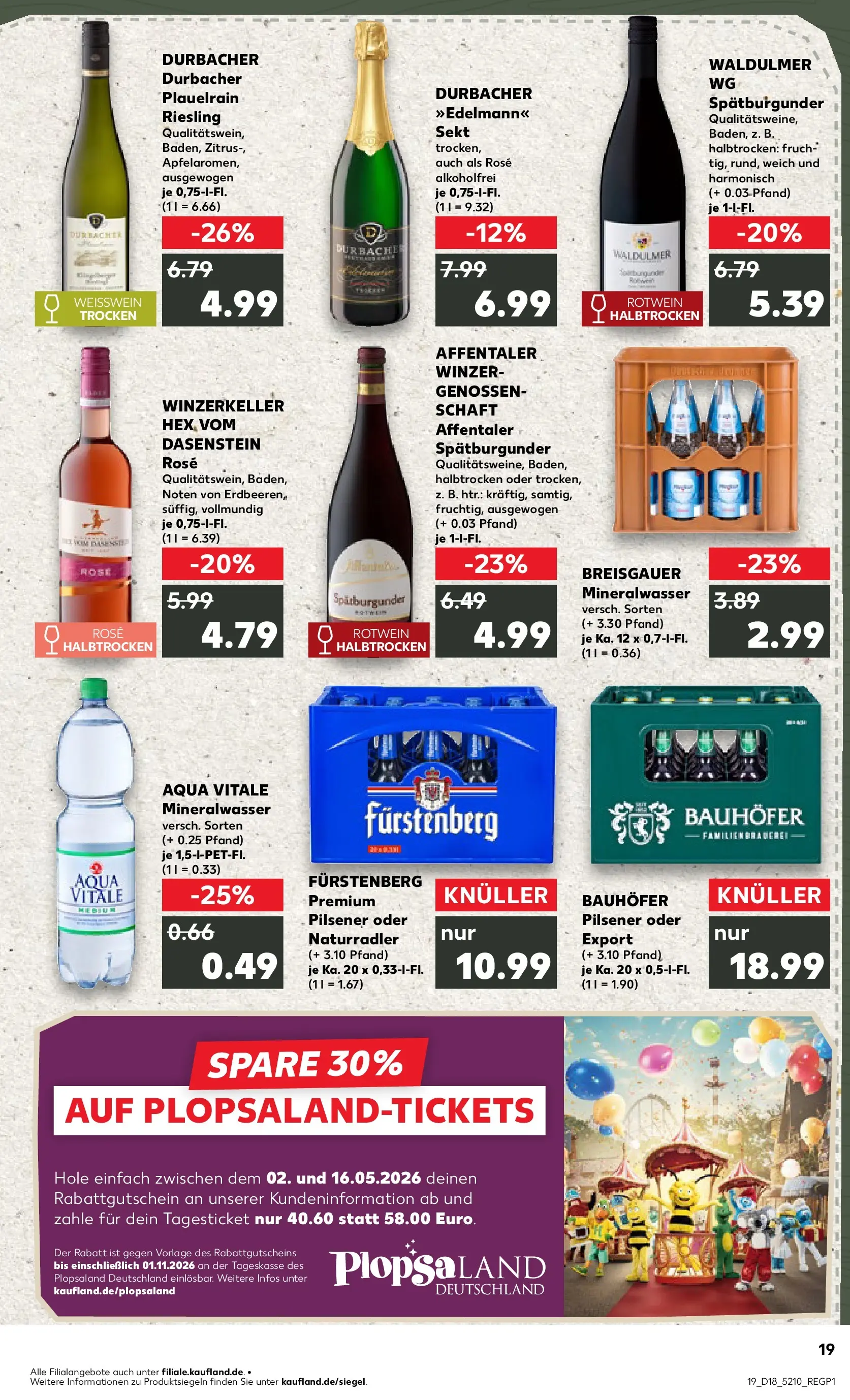 Prospekt Kaufland ab 30.04.2026 » Angebote Online zum Blättern | Seite: 19 | Produkte: Weißwein, Rotwein, Sekt, Mineralwasser