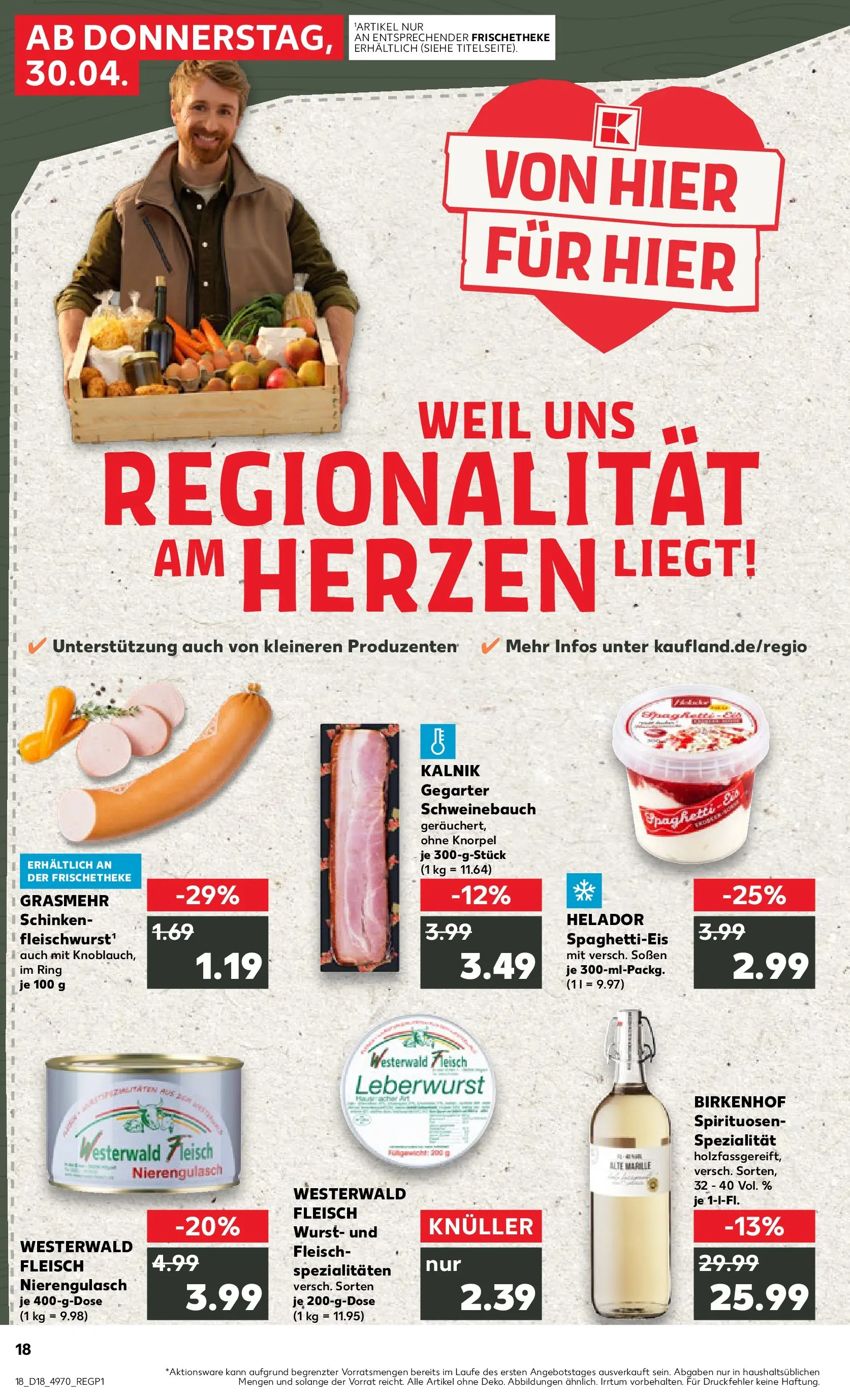Prospekt Kaufland ab 30.04.2026 » Angebote Online zum Blättern | Seite: 18 | Produkte: Schweinebauch, Wurst, Schinken, Fleisch