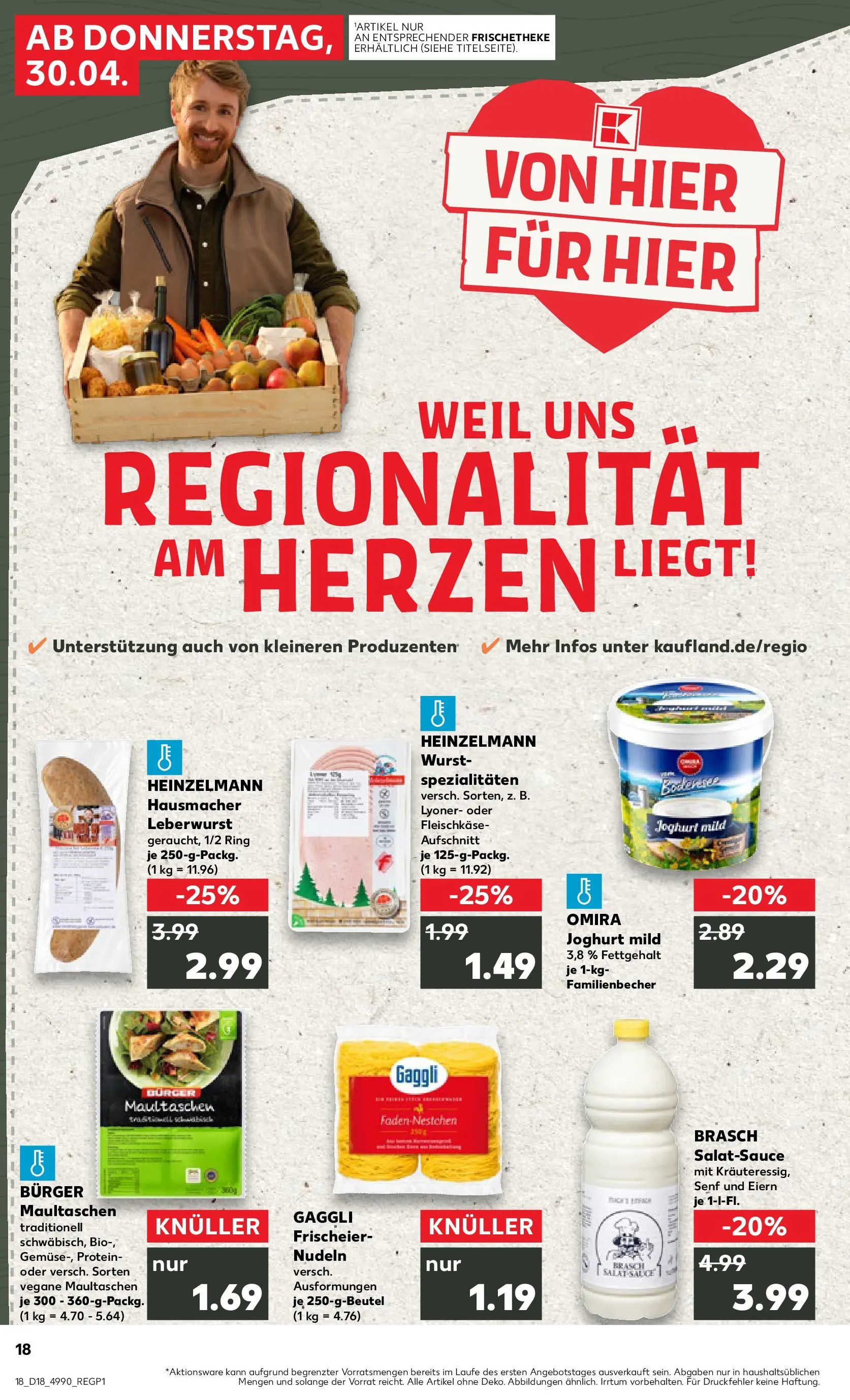 Prospekt Kaufland ab 30.04.2026 » Angebote Online zum Blättern | Seite: 18 | Produkte: Joghurt, Wurst, Nudeln, Maultaschen