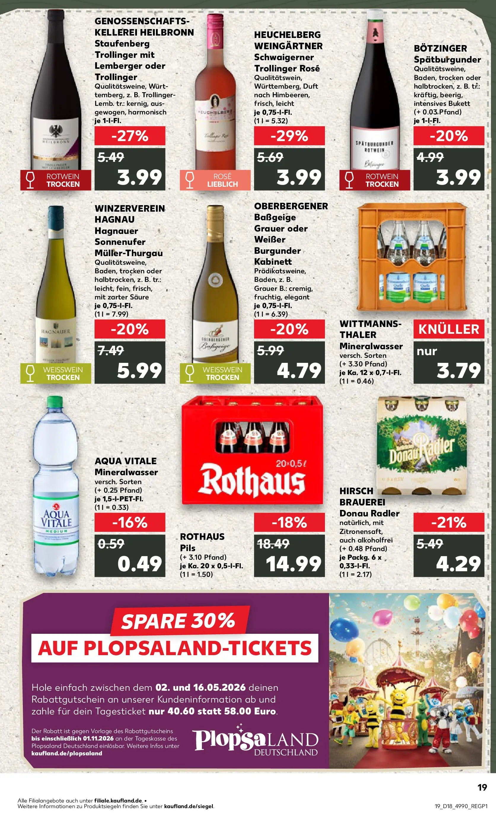 Prospekt Kaufland ab 30.04.2026 » Angebote Online zum Blättern | Seite: 19 | Produkte: Weißwein, Pils, Mineralwasser, Radler