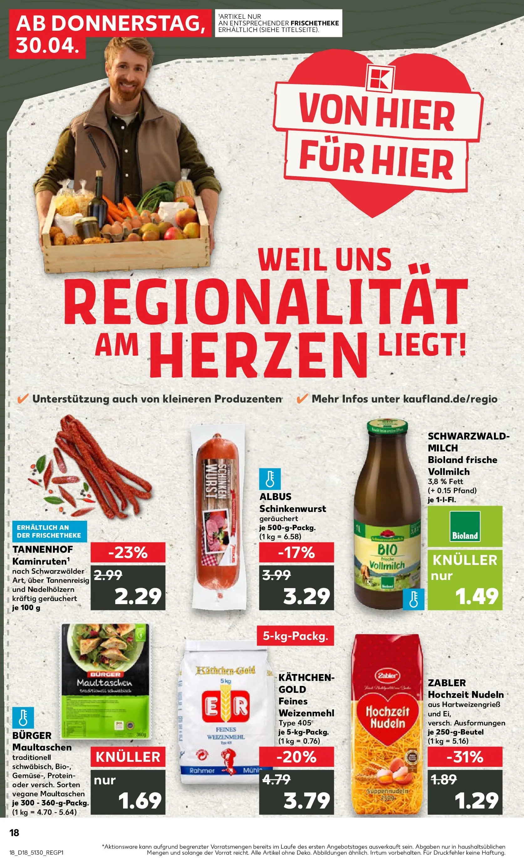 Prospekt Kaufland ab 30.04.2026 » Angebote Online zum Blättern | Seite: 18 | Produkte: Milch, Weizenmehl, Schinken, Nudeln