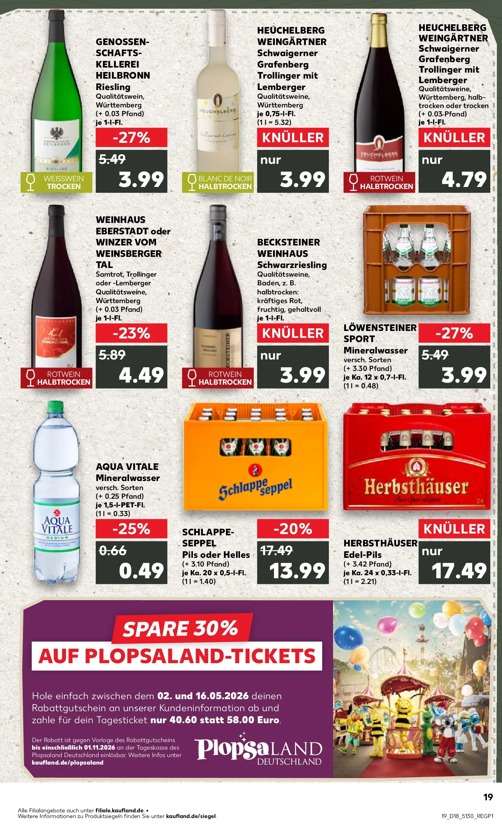 Prospekt Kaufland ab 30.04.2026 » Angebote Online zum Blättern | Seite: 19 | Produkte: Weißwein, Rotwein, Pils, Mineralwasser