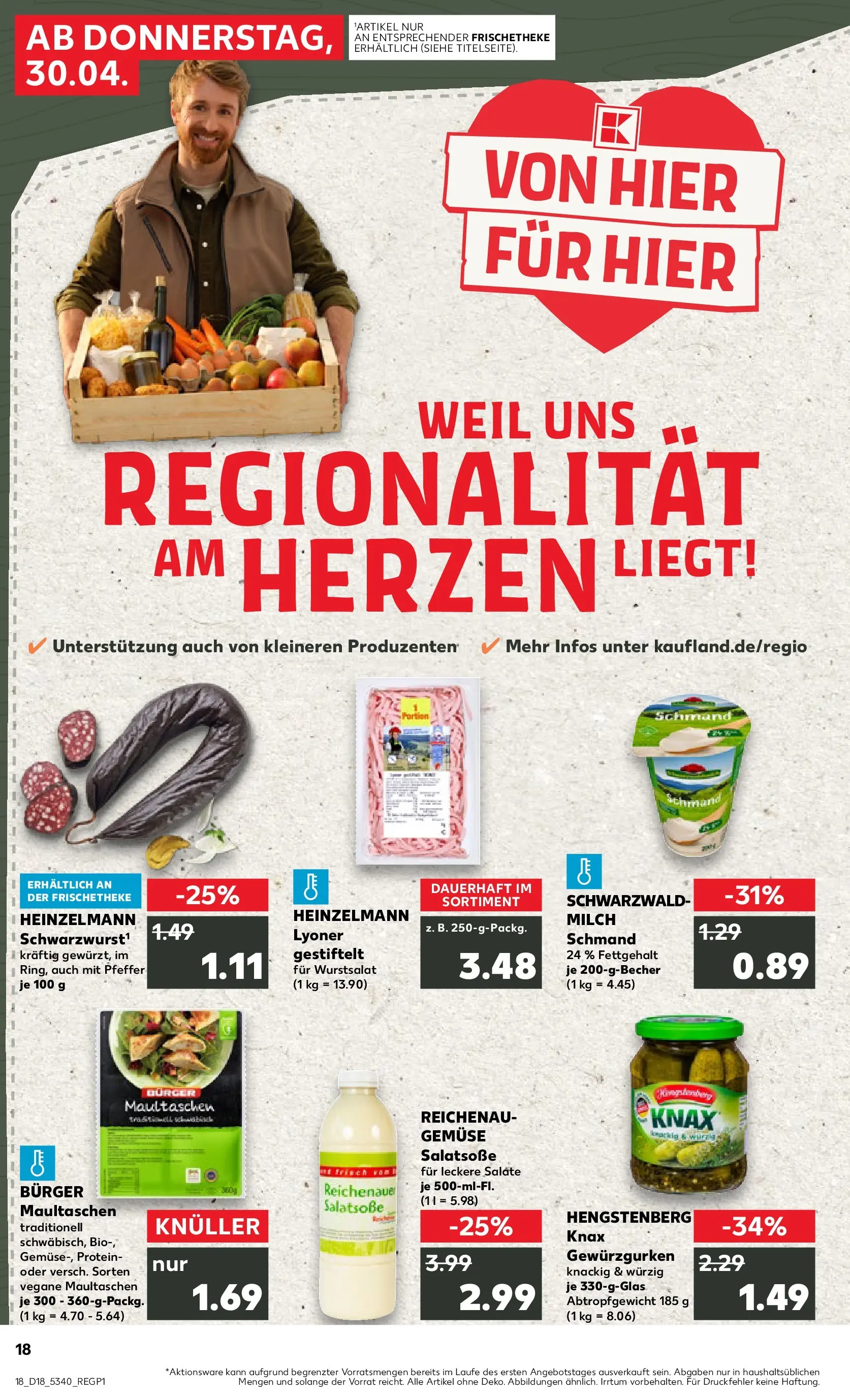 Prospekt Kaufland ab 30.04.2026 » Angebote Online zum Blättern | Seite: 18 | Produkte: Milch, Dressing, Burger, Maultaschen