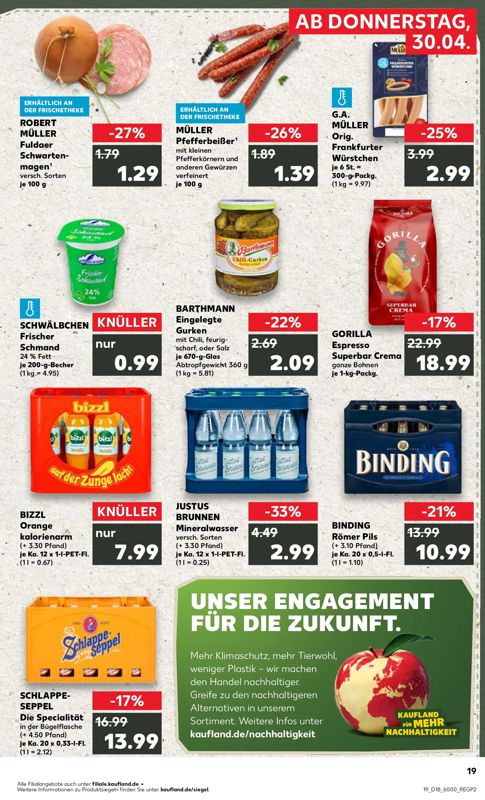 Prospekt Kaufland ab 30.04.2026 » Angebote Online zum Blättern | Seite: 19 | Produkte: Pils, Mineralwasser, Salz, Gurken