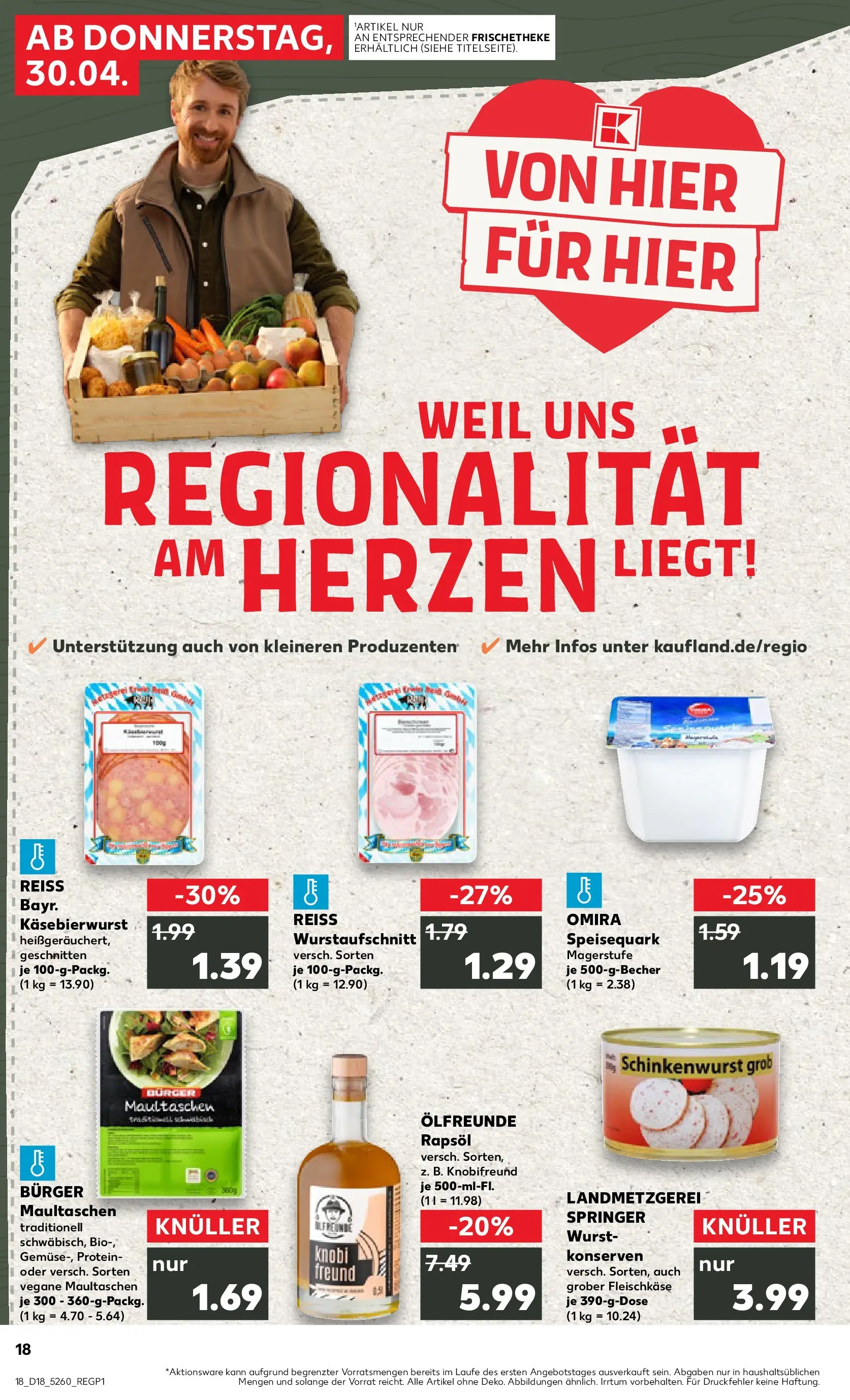 Prospekt Kaufland ab 30.04.2026 » Angebote Online zum Blättern | Seite: 18 | Produkte: Burger, Wurst, Maultaschen, Speisequark