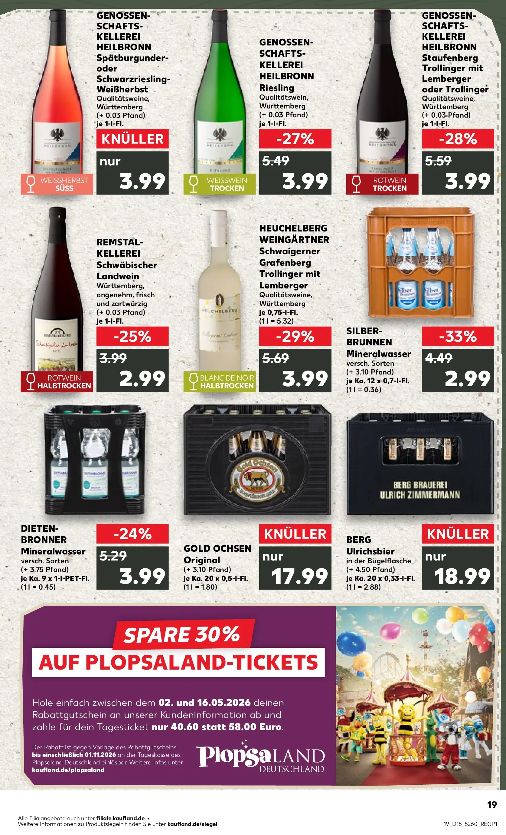 Prospekt Kaufland ab 30.04.2026 » Angebote Online zum Blättern | Seite: 19 | Produkte: Weißwein, Rotwein, Mineralwasser