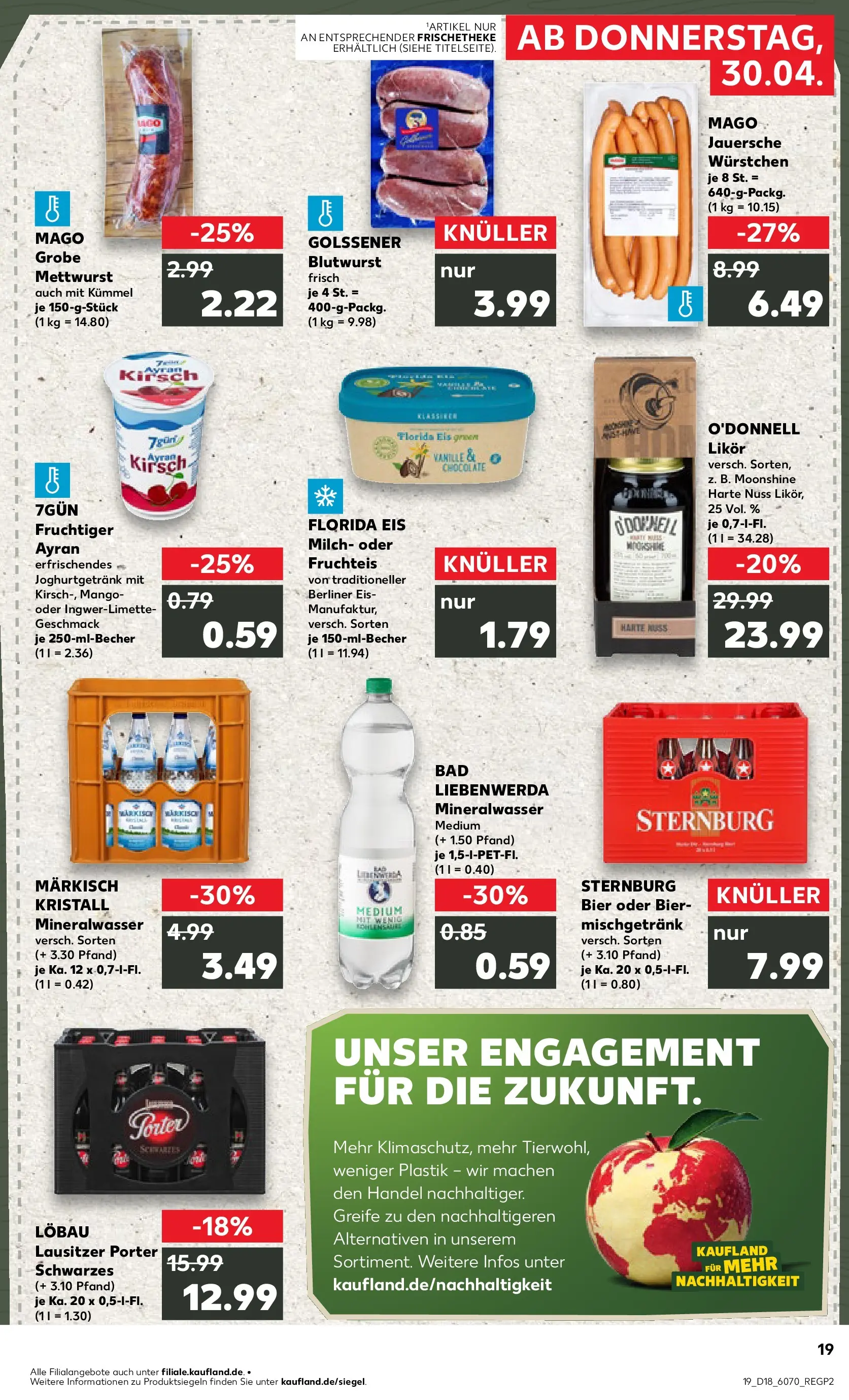 Prospekt Kaufland ab 30.04.2026 » Angebote Online zum Blättern | Seite: 19 | Produkte: Likör, Mineralwasser, Mango, Eis