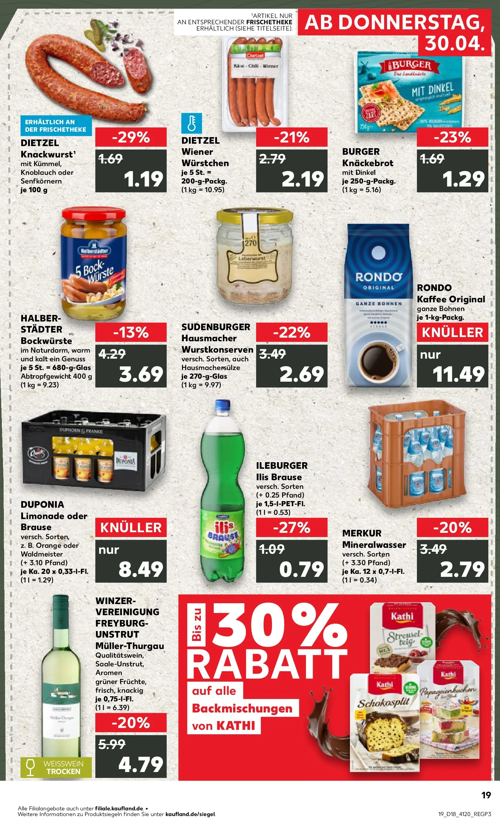 Prospekt Kaufland ab 30.04.2026 » Angebote Online zum Blättern | Seite: 19 | Produkte: Wiener wurstchen, Kaffee, Mineralwasser, Knoblauch