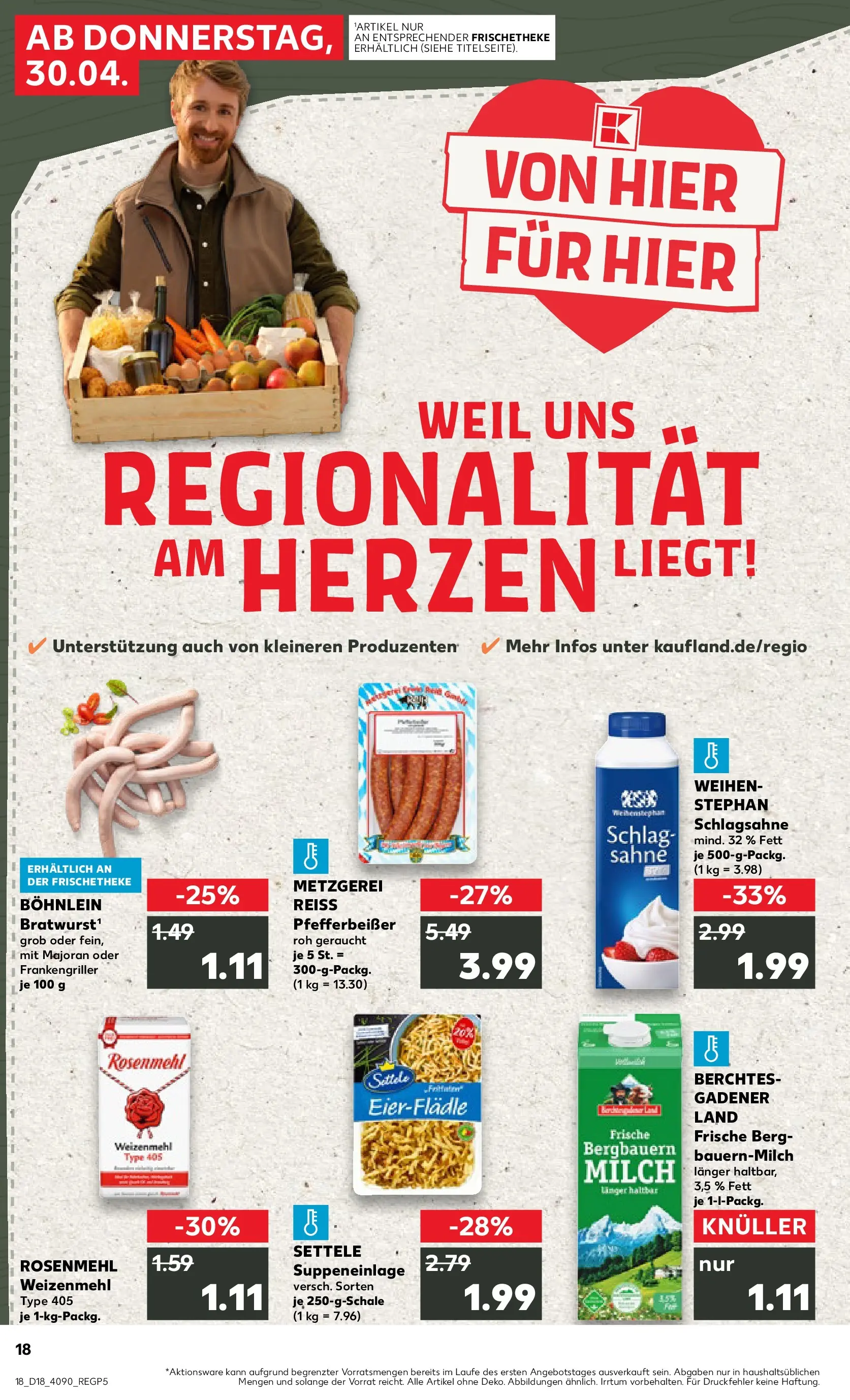 Prospekt Kaufland ab 30.04.2026 » Angebote Online zum Blättern | Seite: 18 | Produkte: Schlagsahne, Milch, Weizenmehl, Sahne