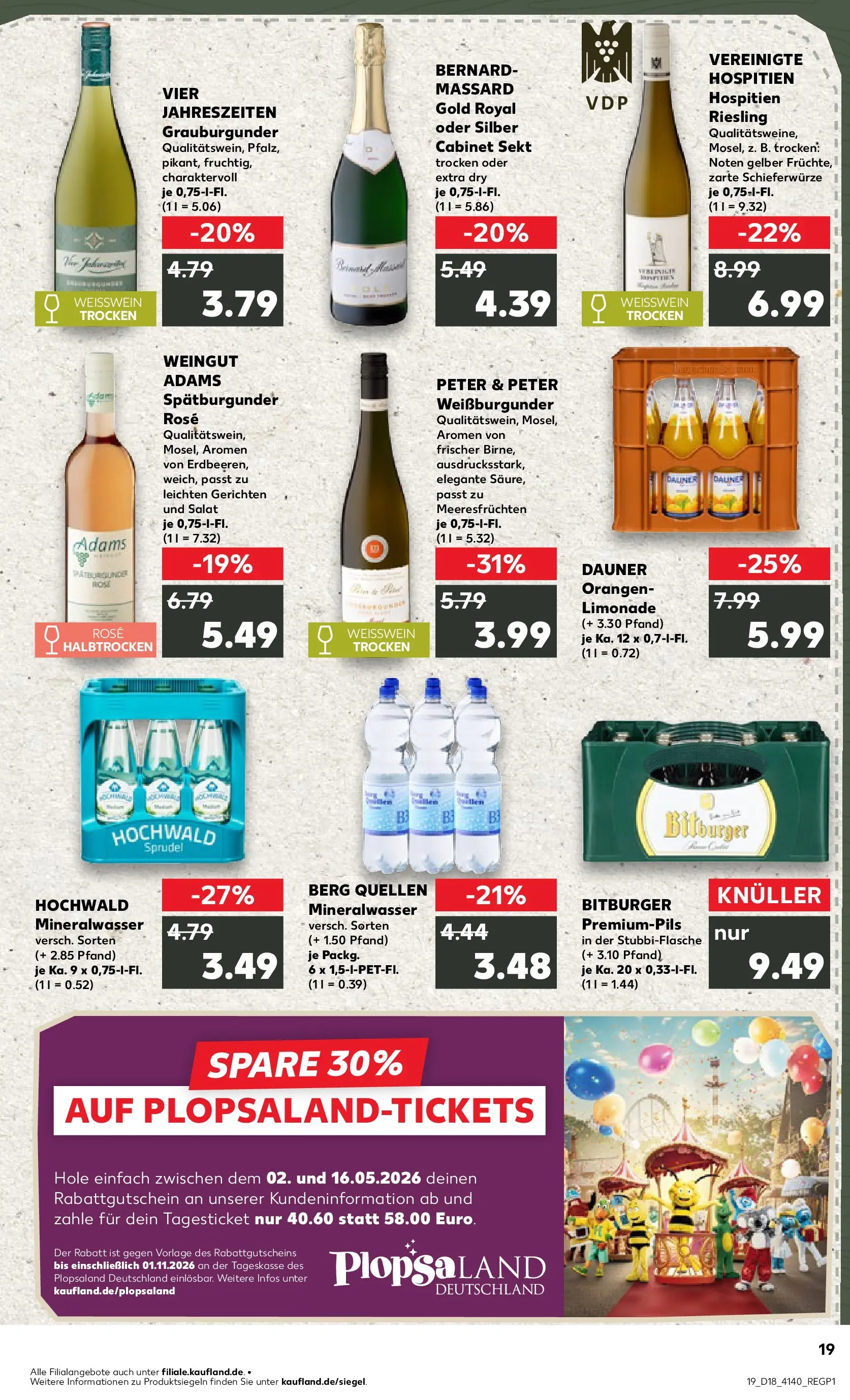Prospekt Kaufland ab 30.04.2026 » Angebote Online zum Blättern | Seite: 19 | Produkte: Weißwein, Orangen, Limonade, Mineralwasser