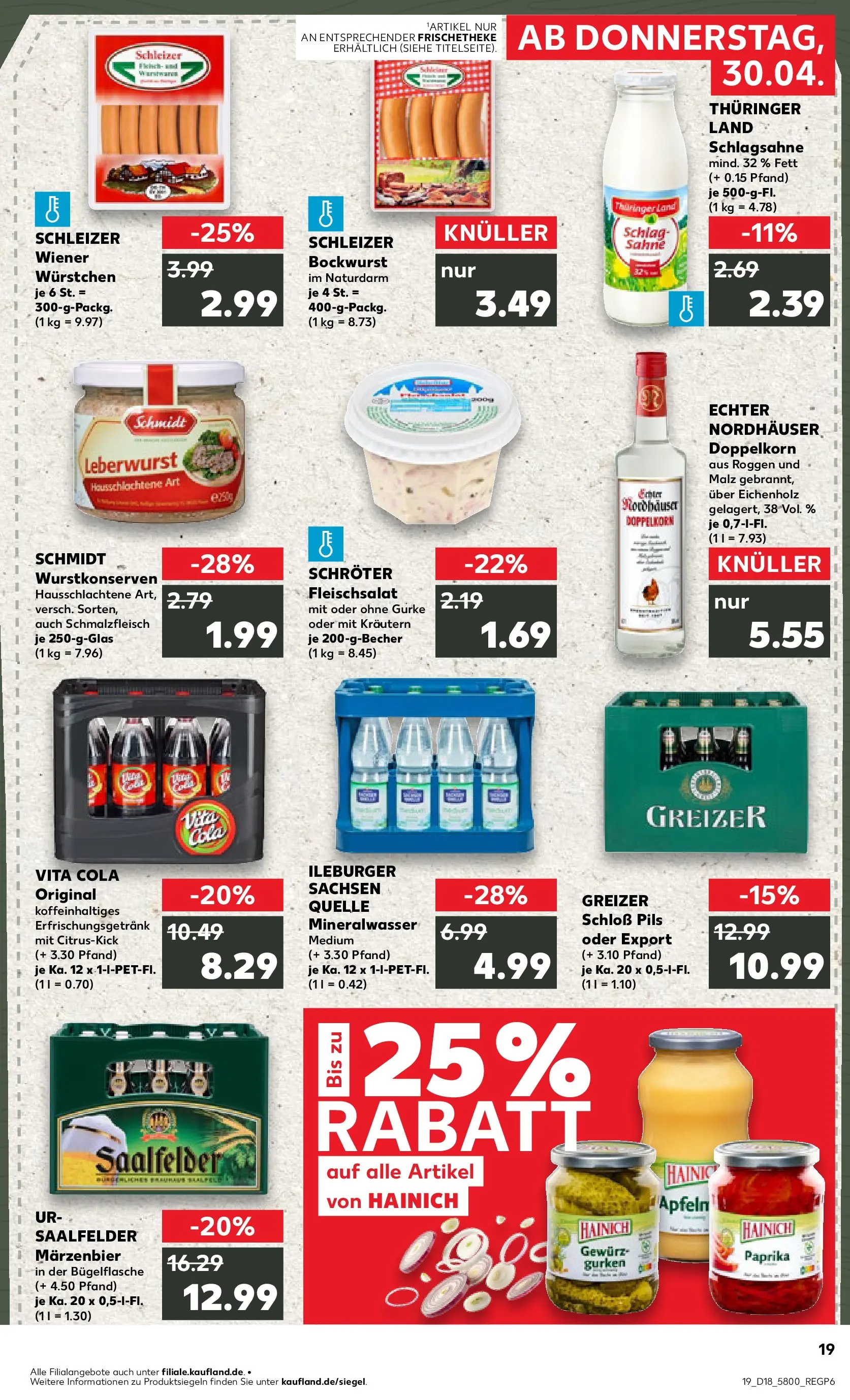 Prospekt Kaufland ab 30.04.2026 » Angebote Online zum Blättern | Seite: 19 | Produkte: Bockwurst, Pils, Mineralwasser, Paprika